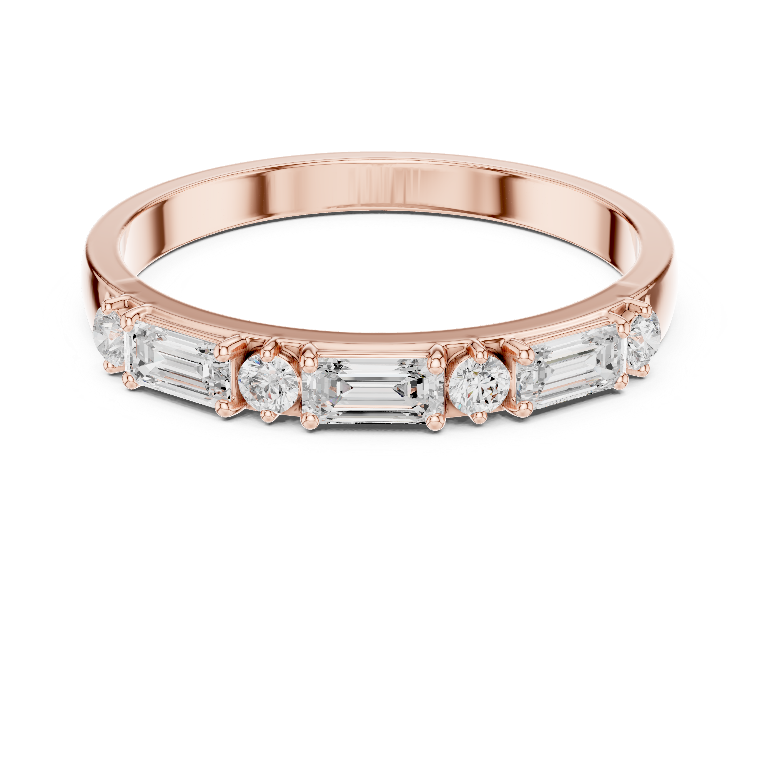 Gold Emerald Baguette Round Half Eternity Lab Grown Diamond Vionx Ring
