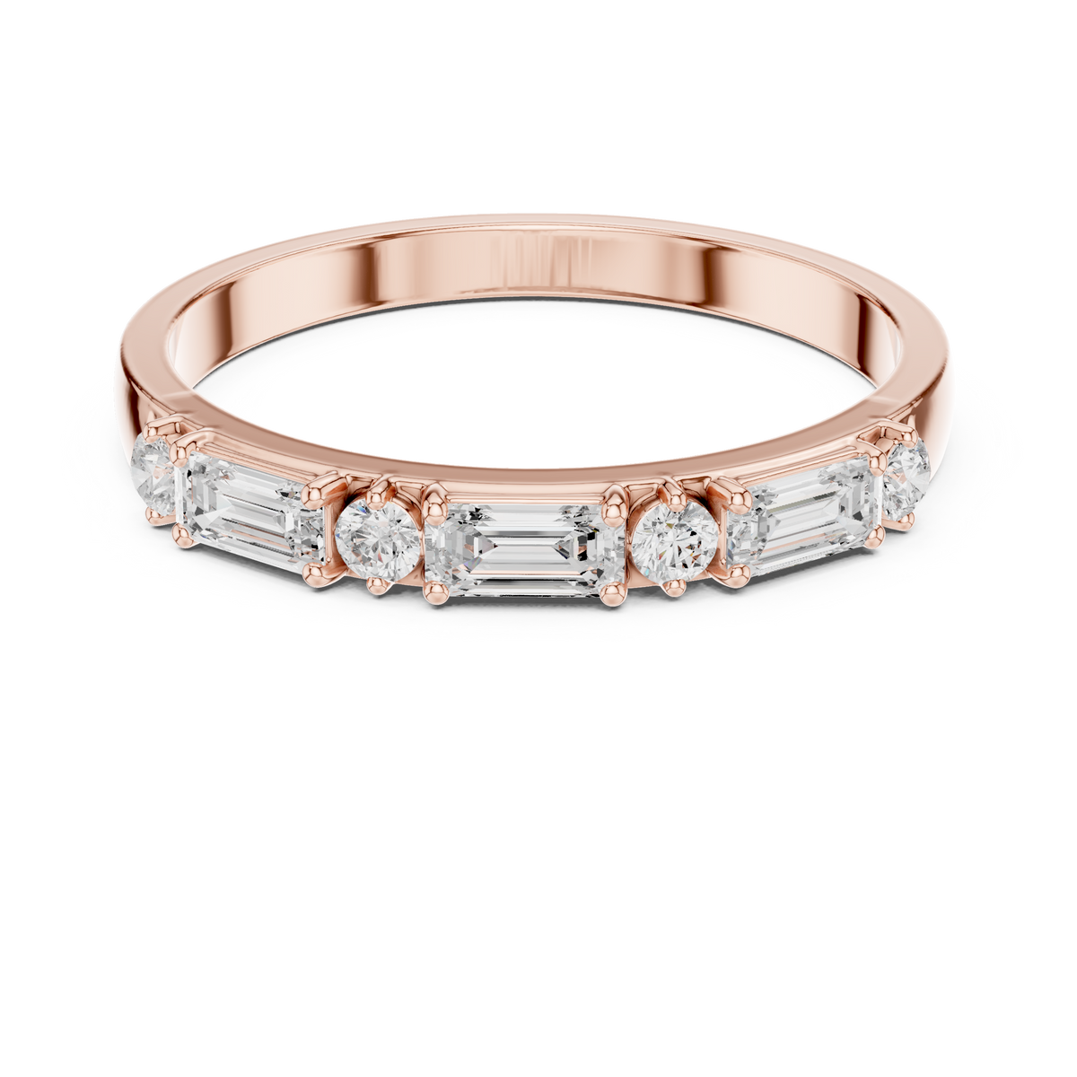 Gold Emerald Baguette Round Half Eternity Lab Grown Diamond Vionx Ring