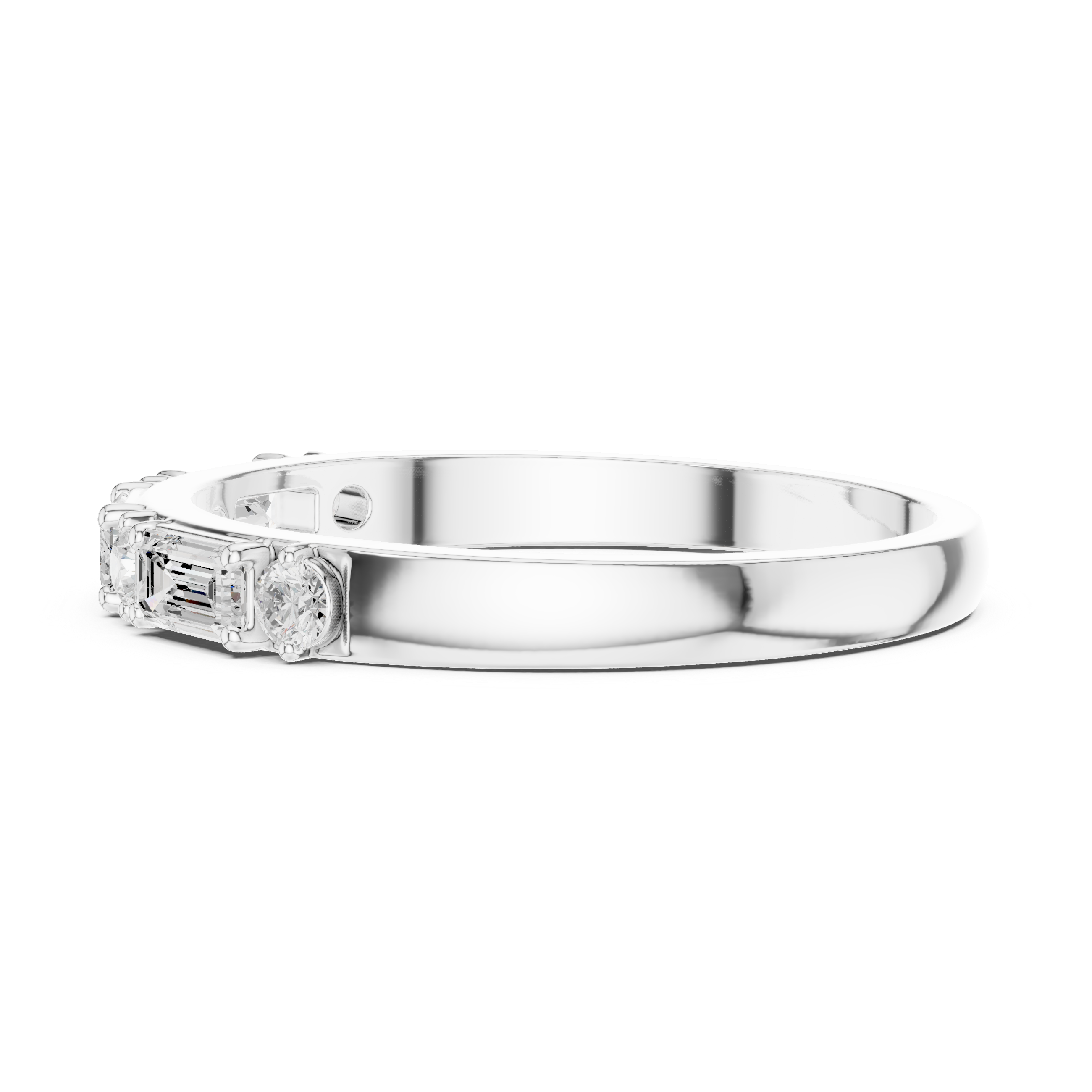 Gold Emerald Baguette Round Half Eternity Lab Grown Diamond Vionx Ring
