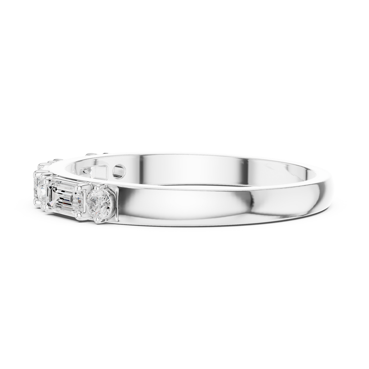 Gold Emerald Baguette Round Half Eternity Lab Grown Diamond Vionx Ring