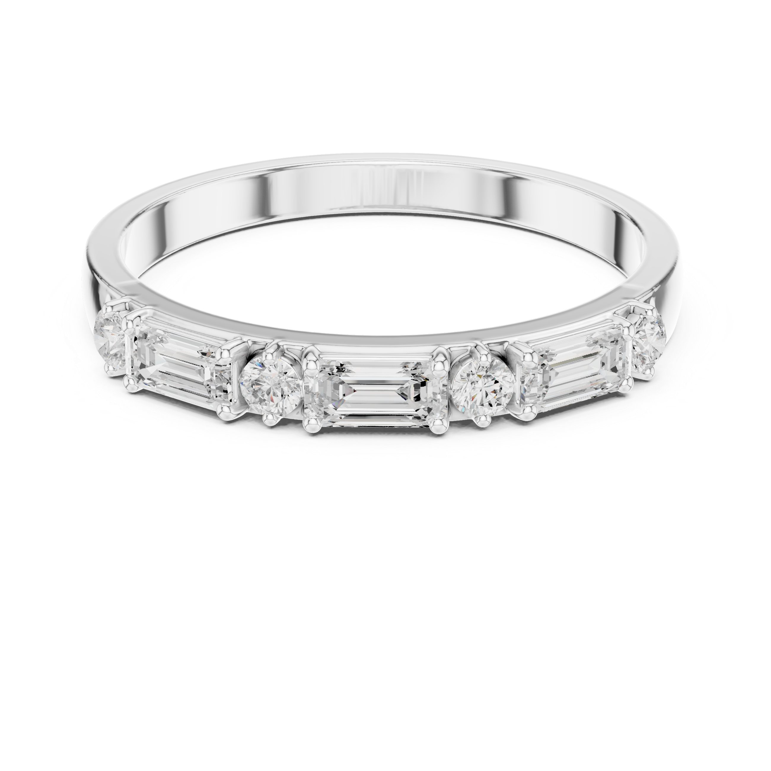 Gold Emerald Baguette Round Half Eternity Lab Grown Diamond Vionx Ring