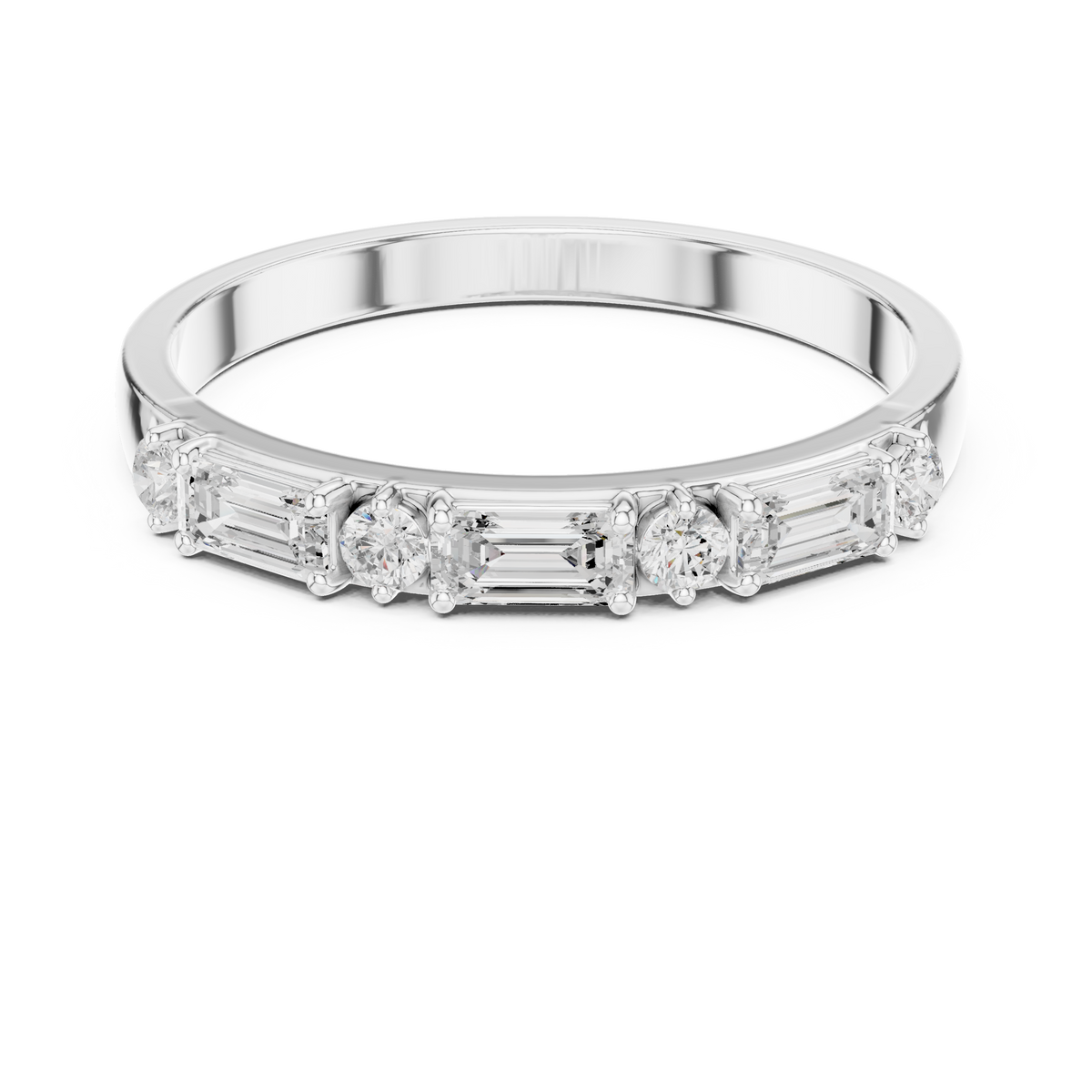 Gold Emerald Baguette Round Half Eternity Lab Grown Diamond Vionx Ring