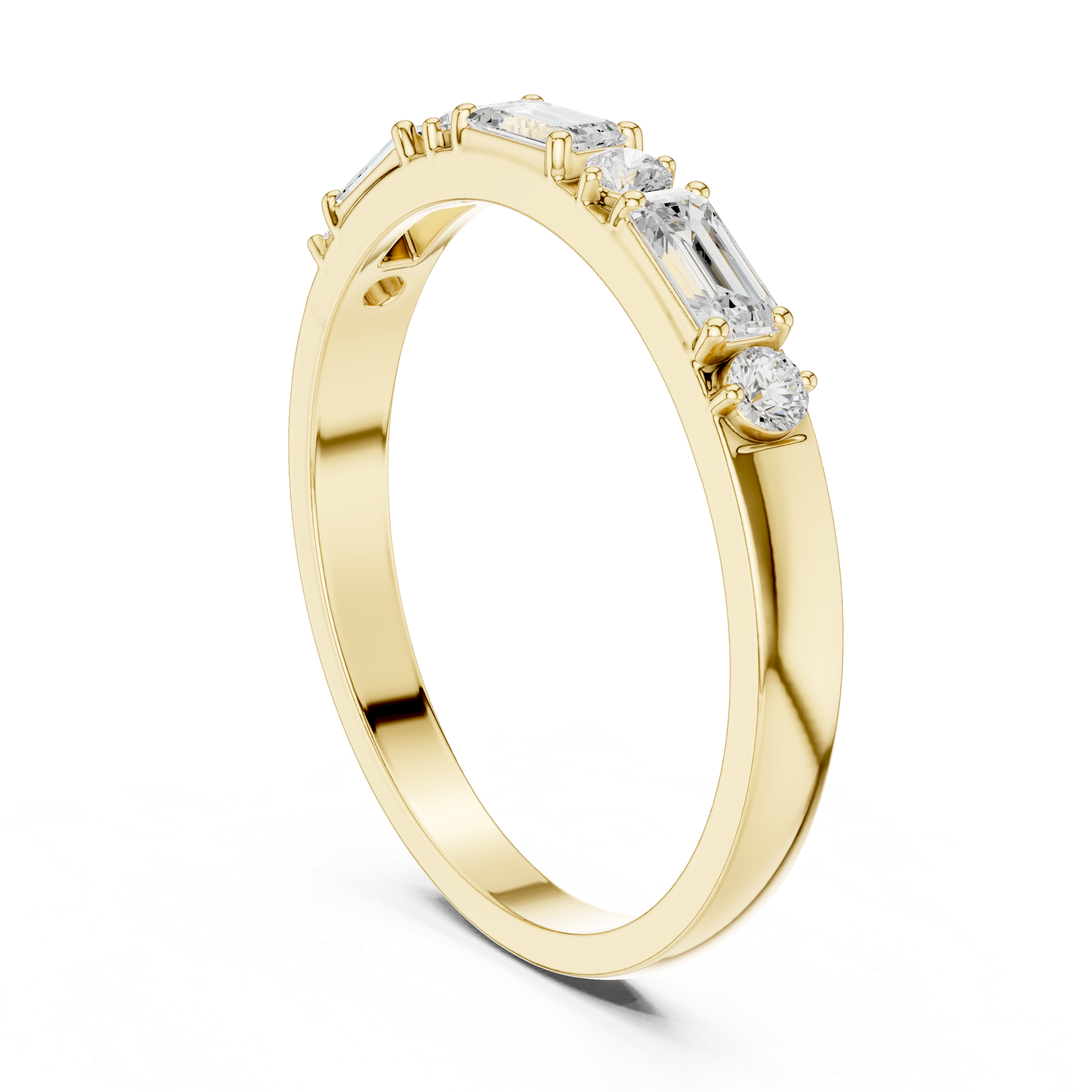 Gold Emerald Baguette Round Half Eternity Lab Grown Diamond Vionx Ring