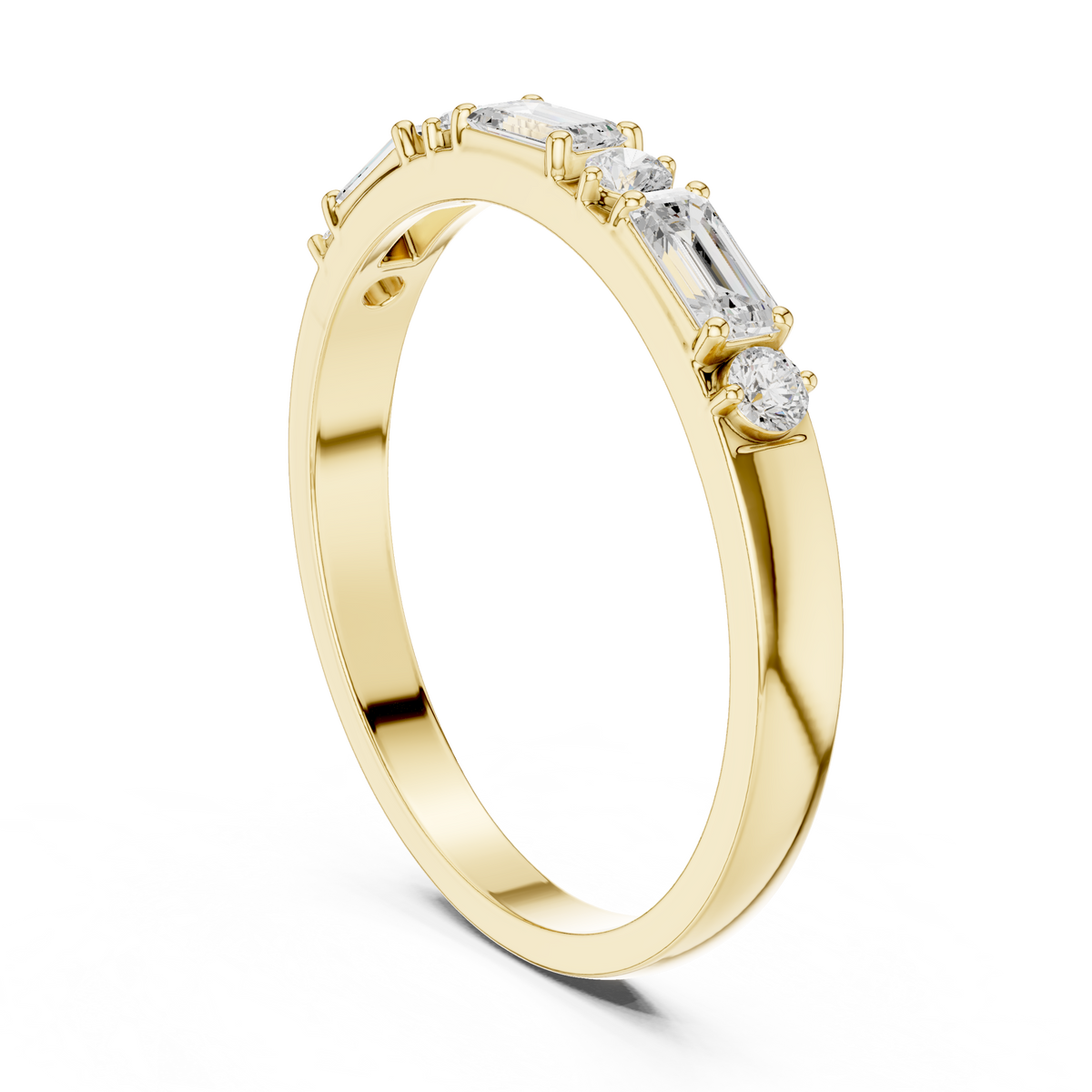 Gold Emerald Baguette Round Half Eternity Lab Grown Diamond Vionx Ring