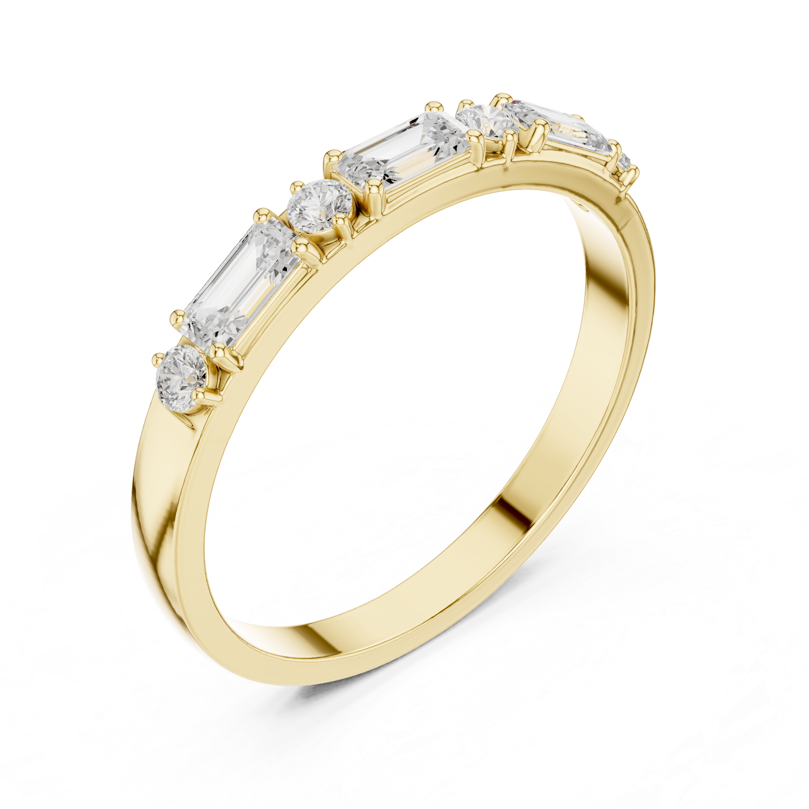Gold Emerald Baguette Round Half Eternity Lab Grown Diamond Vionx Ring