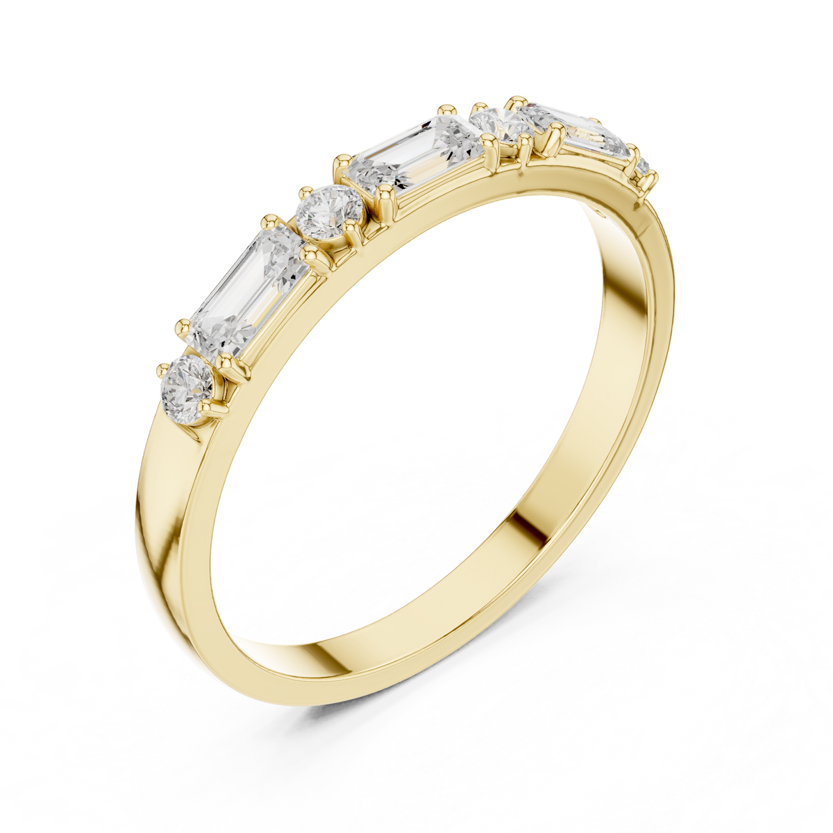 Gold Emerald Baguette Round Half Eternity Lab Grown Diamond Vionx Ring