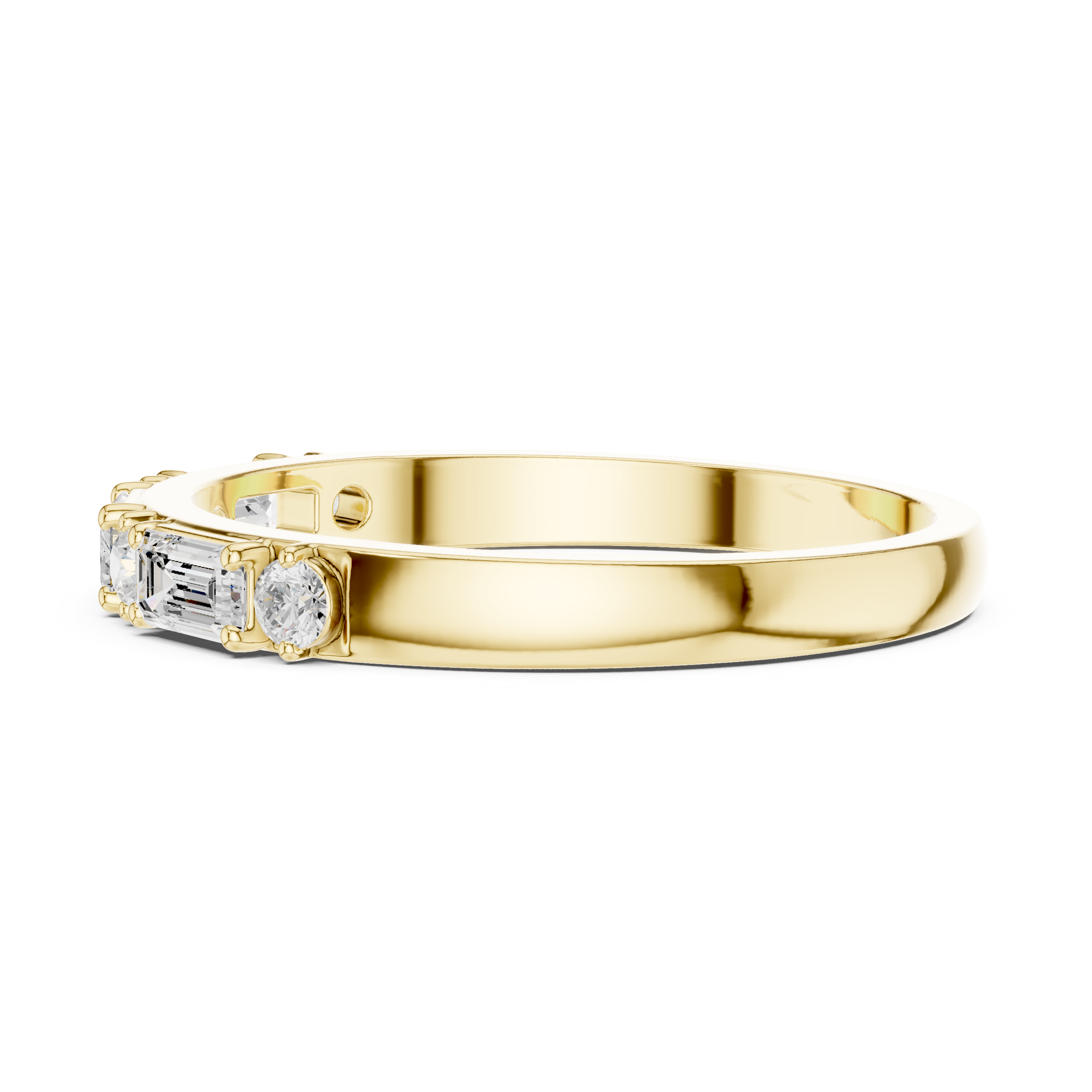 Gold Emerald Baguette Round Half Eternity Lab Grown Diamond Vionx Ring