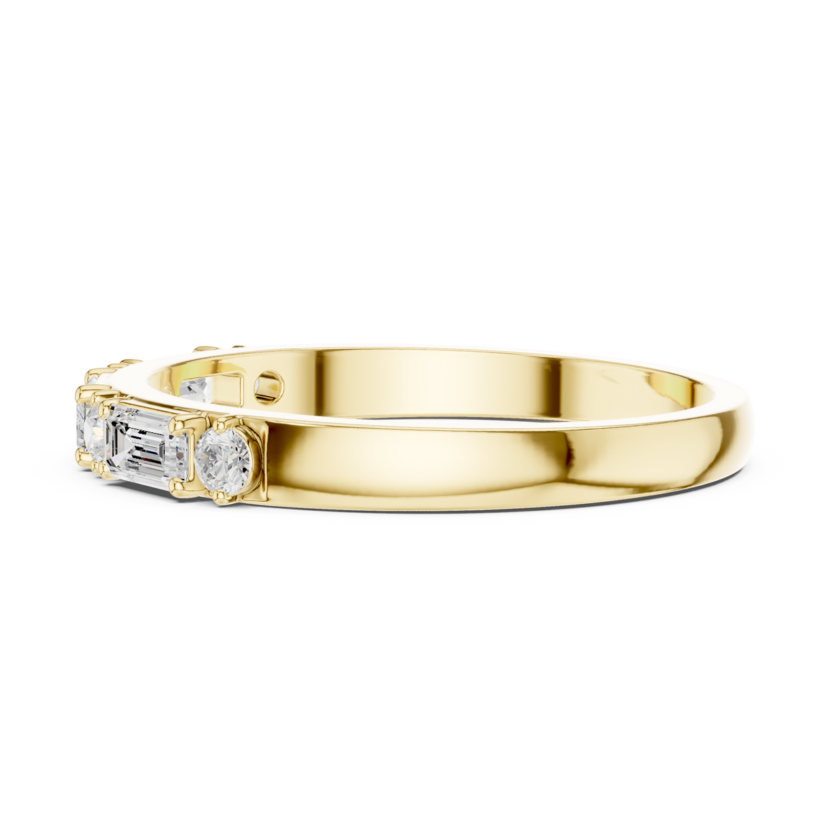 Gold Emerald Baguette Round Half Eternity Lab Grown Diamond Vionx Ring