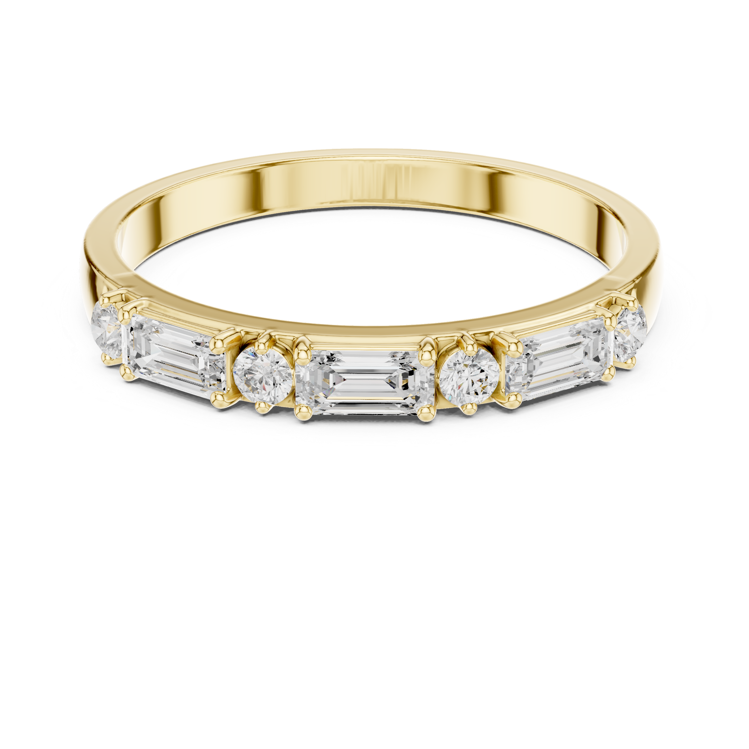 Gold Emerald Baguette Round Half Eternity Lab Grown Diamond Vionx Ring