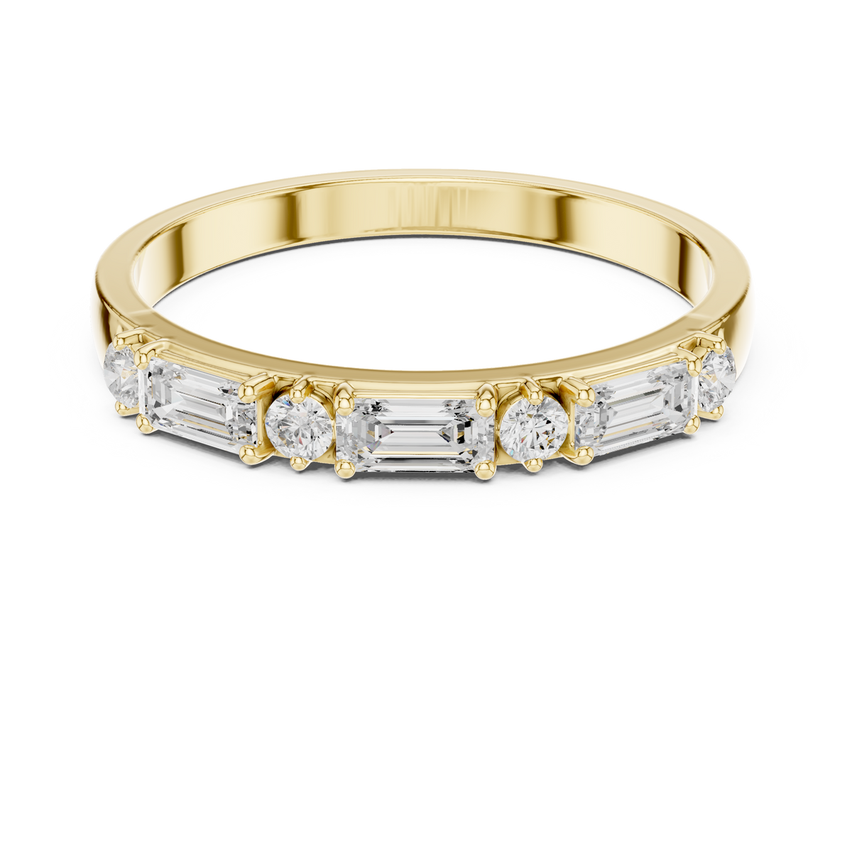 Gold Emerald Baguette Round Half Eternity Lab Grown Diamond Vionx Ring