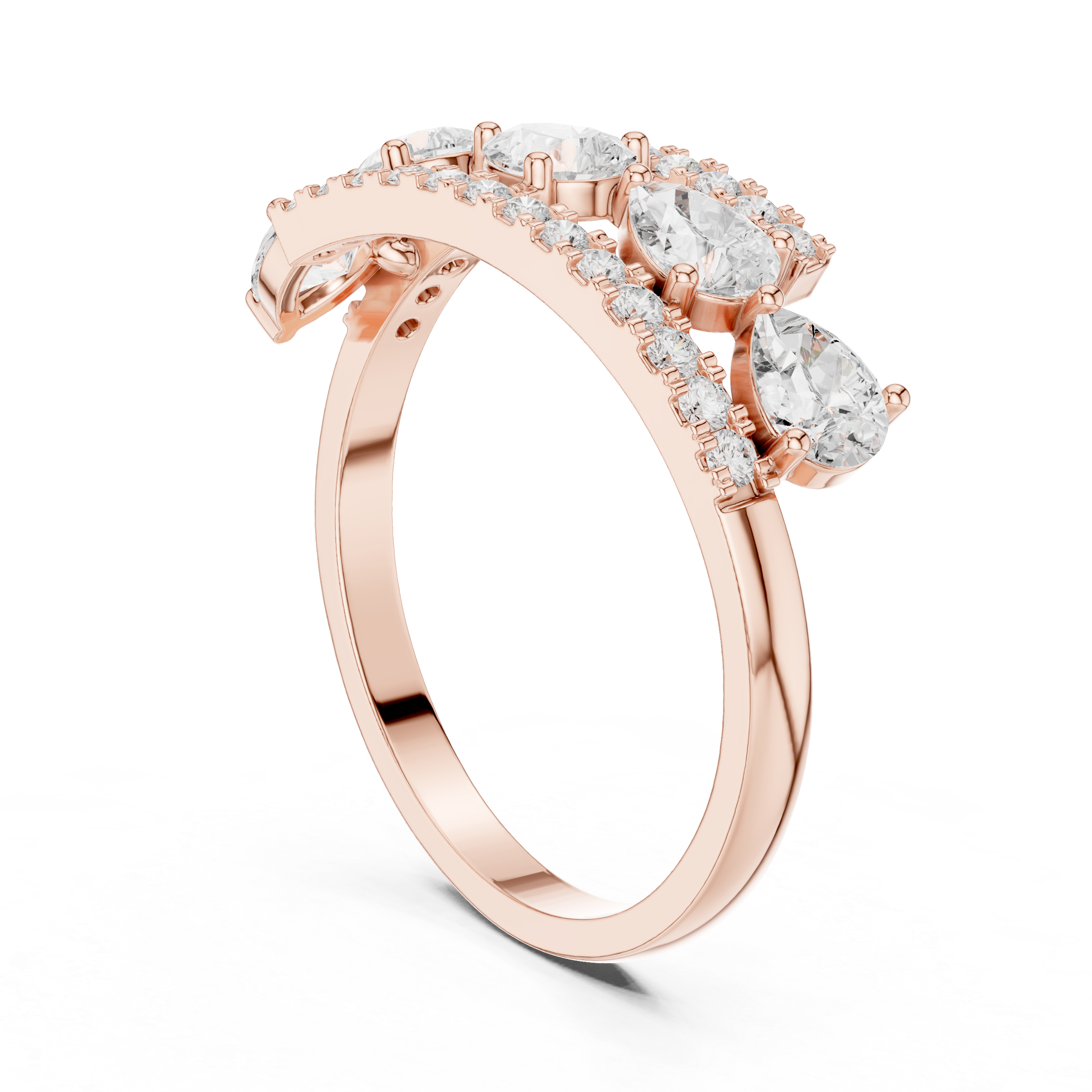 Gold 1Ct Pear Open Band Double Pave Lab Grown Diamond Aexil Ring