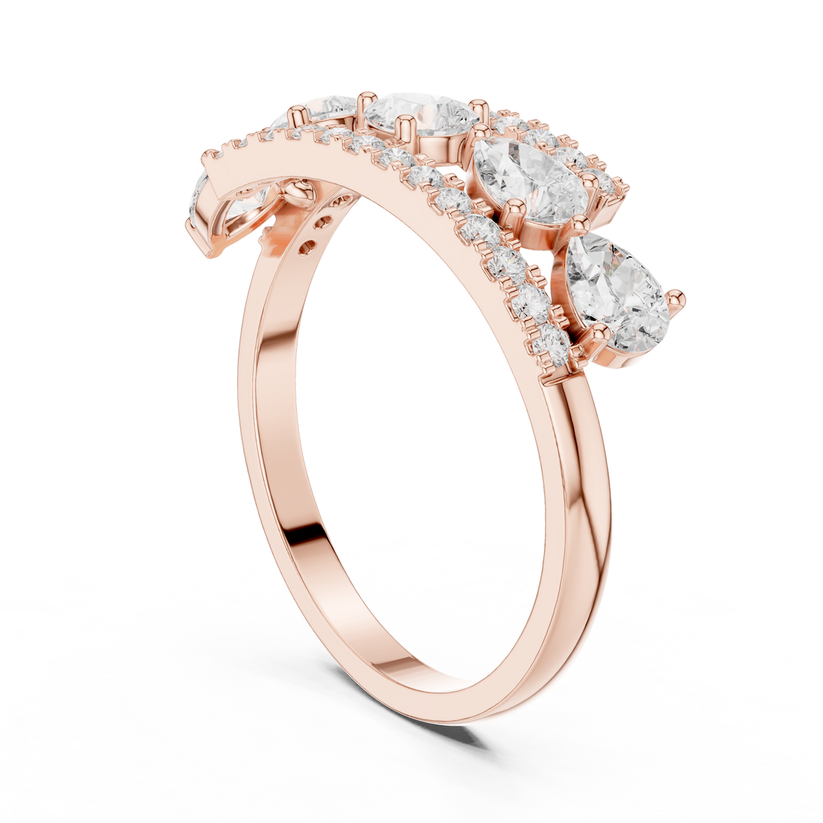 Gold 1Ct Pear Open Band Double Pave Lab Grown Diamond Aexil Ring