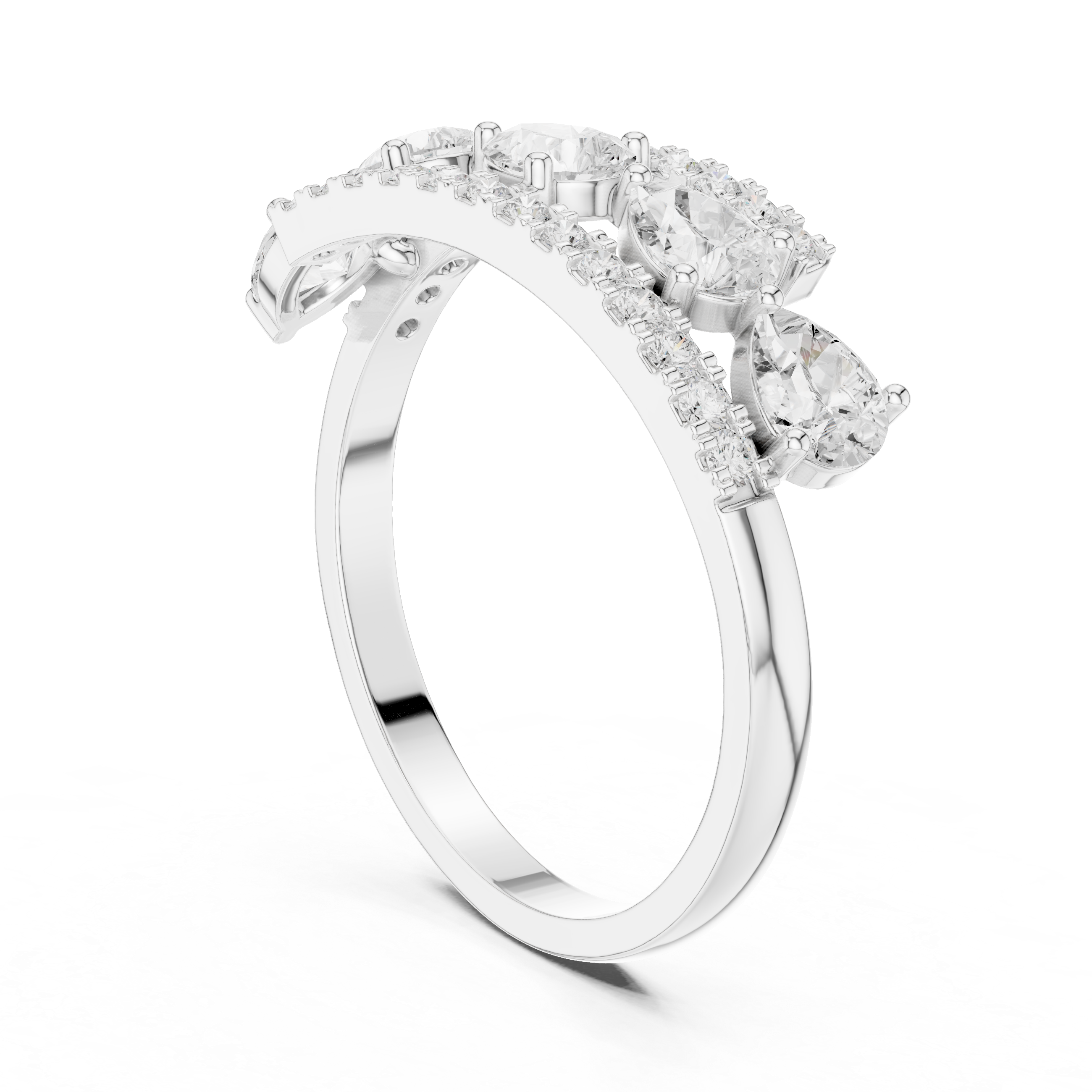 Gold 1Ct Pear Open Band Double Pave Lab Grown Diamond Aexil Ring