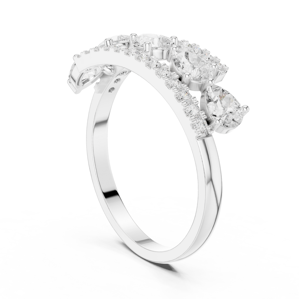 Gold 1Ct Pear Open Band Double Pave Lab Grown Diamond Aexil Ring