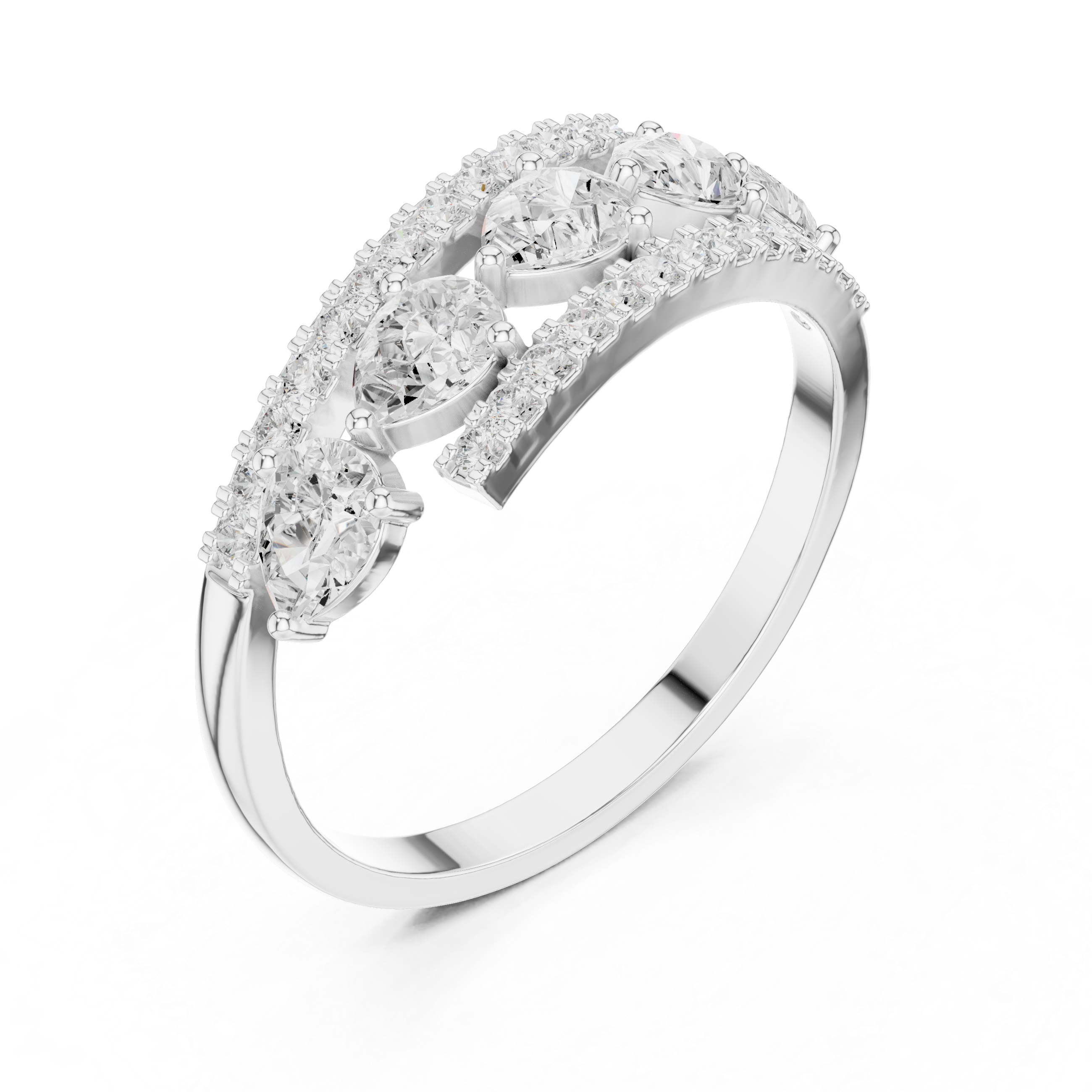Gold 1Ct Pear Open Band Double Pave Lab Grown Diamond Aexil Ring