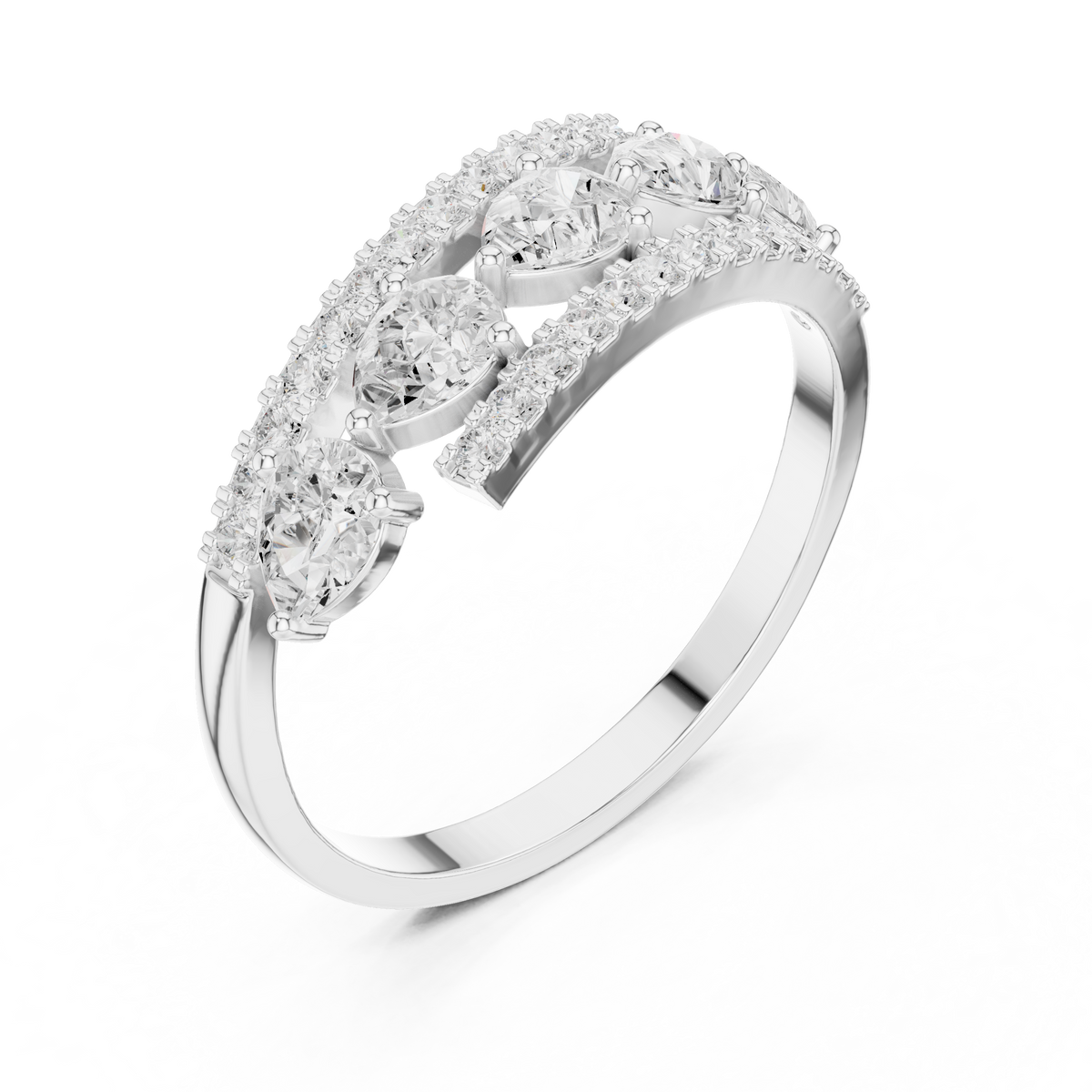 Gold 1Ct Pear Open Band Double Pave Lab Grown Diamond Aexil Ring