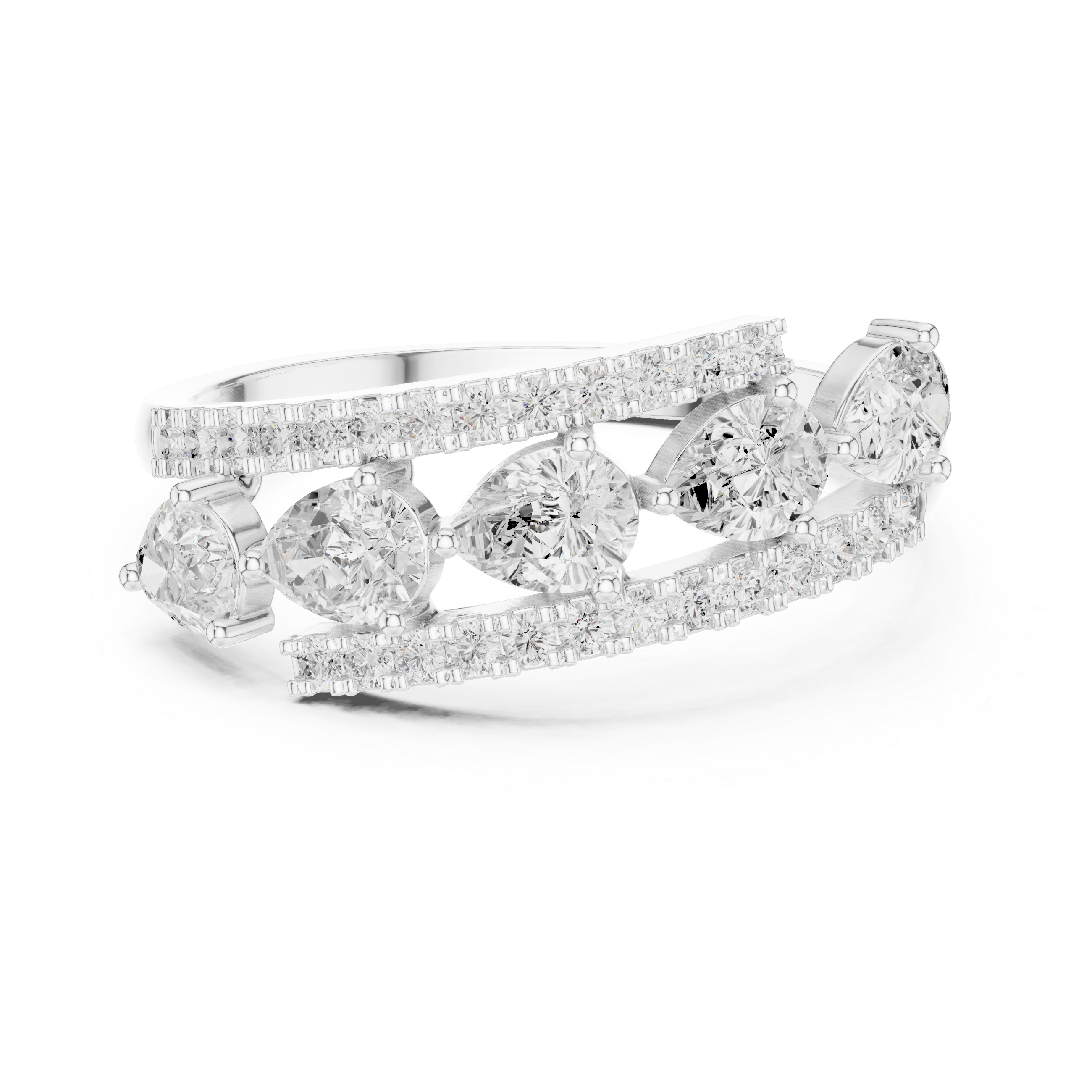 Gold 1Ct Pear Open Band Double Pave Lab Grown Diamond Aexil Ring
