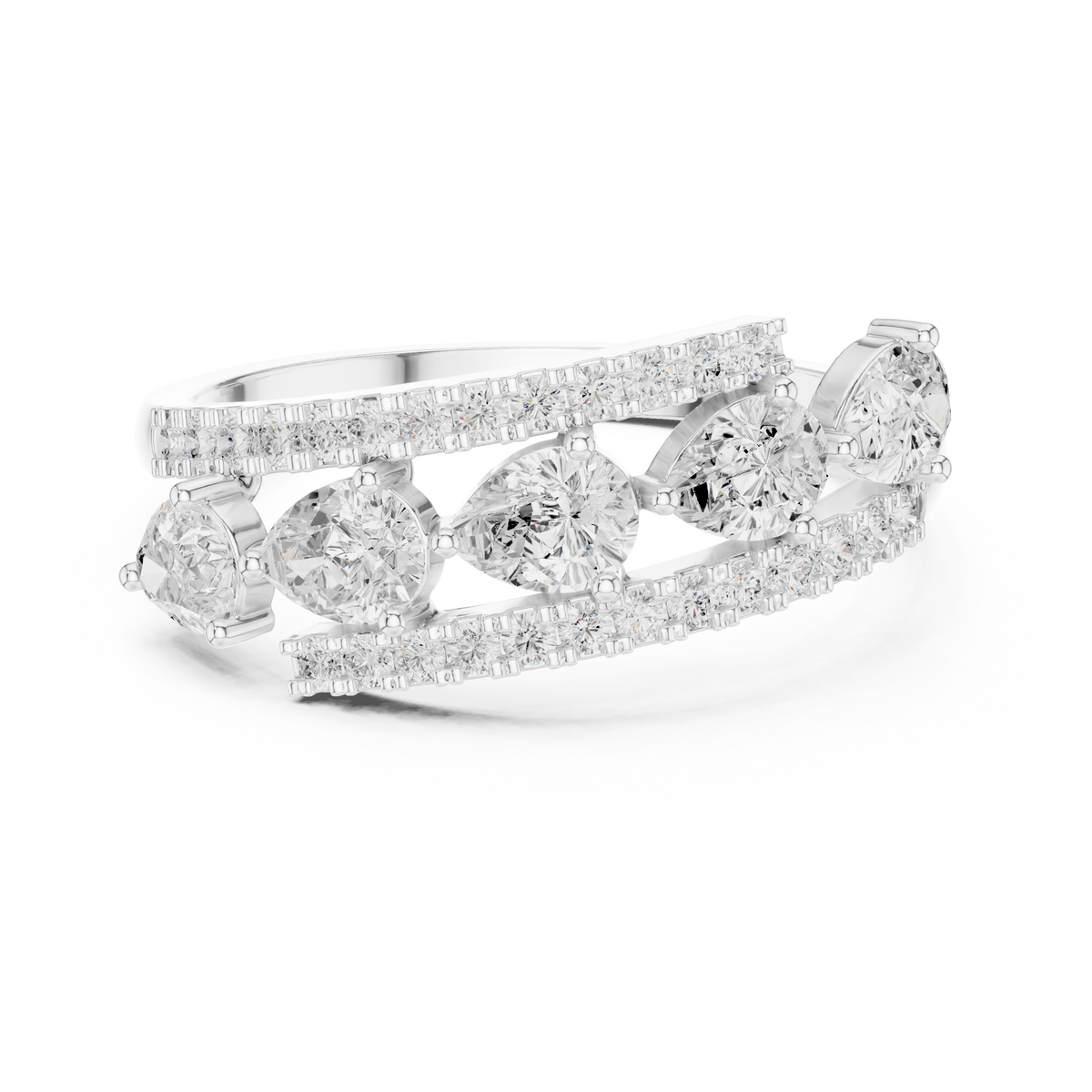 Gold 1Ct Pear Open Band Double Pave Lab Grown Diamond Aexil Ring