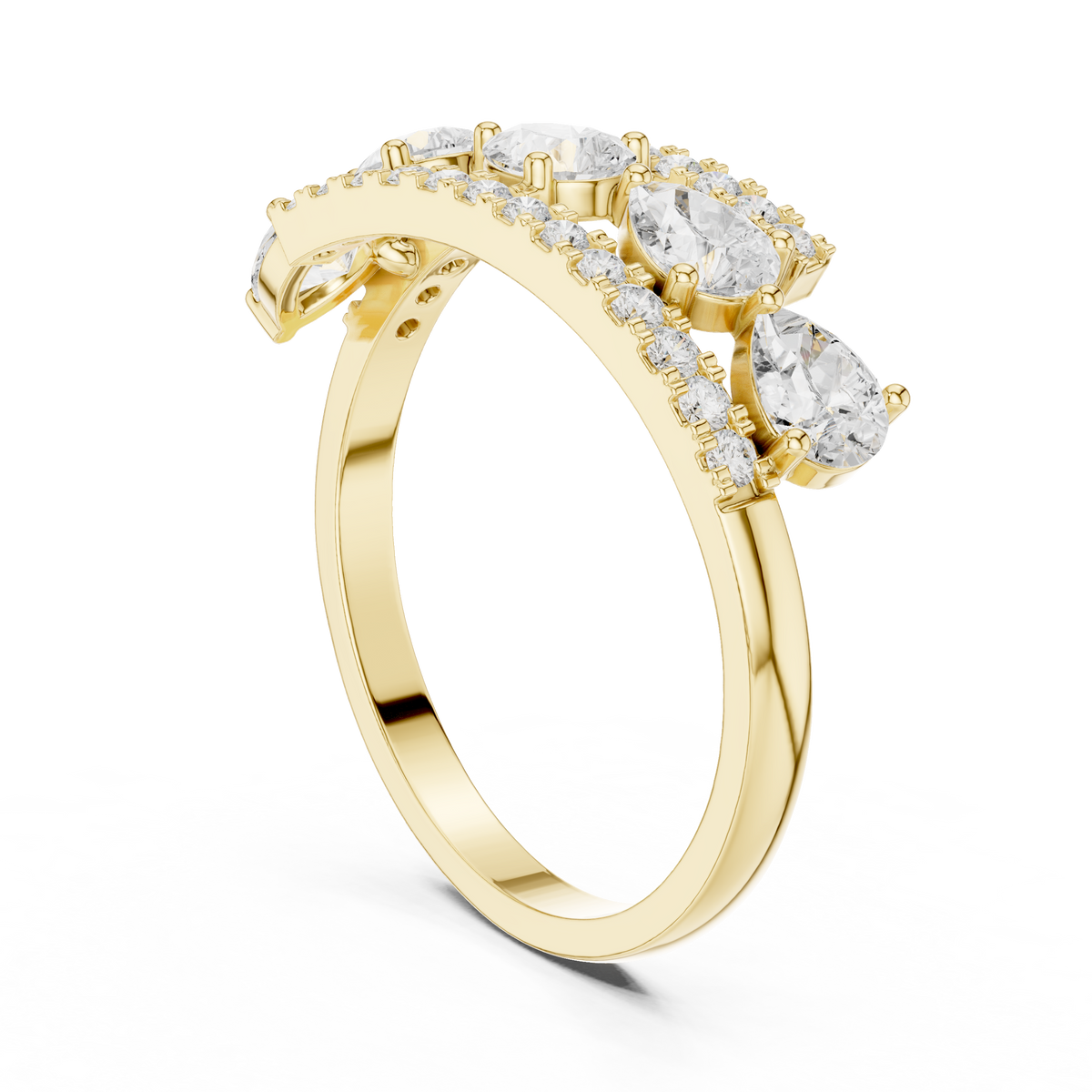 Gold 1Ct Pear Open Band Double Pave Lab Grown Diamond Aexil Ring