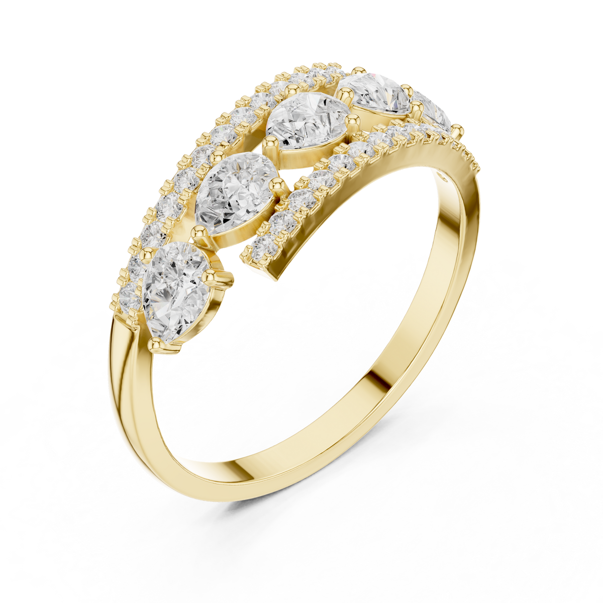 Gold 1Ct Pear Open Band Double Pave Lab Grown Diamond Aexil Ring