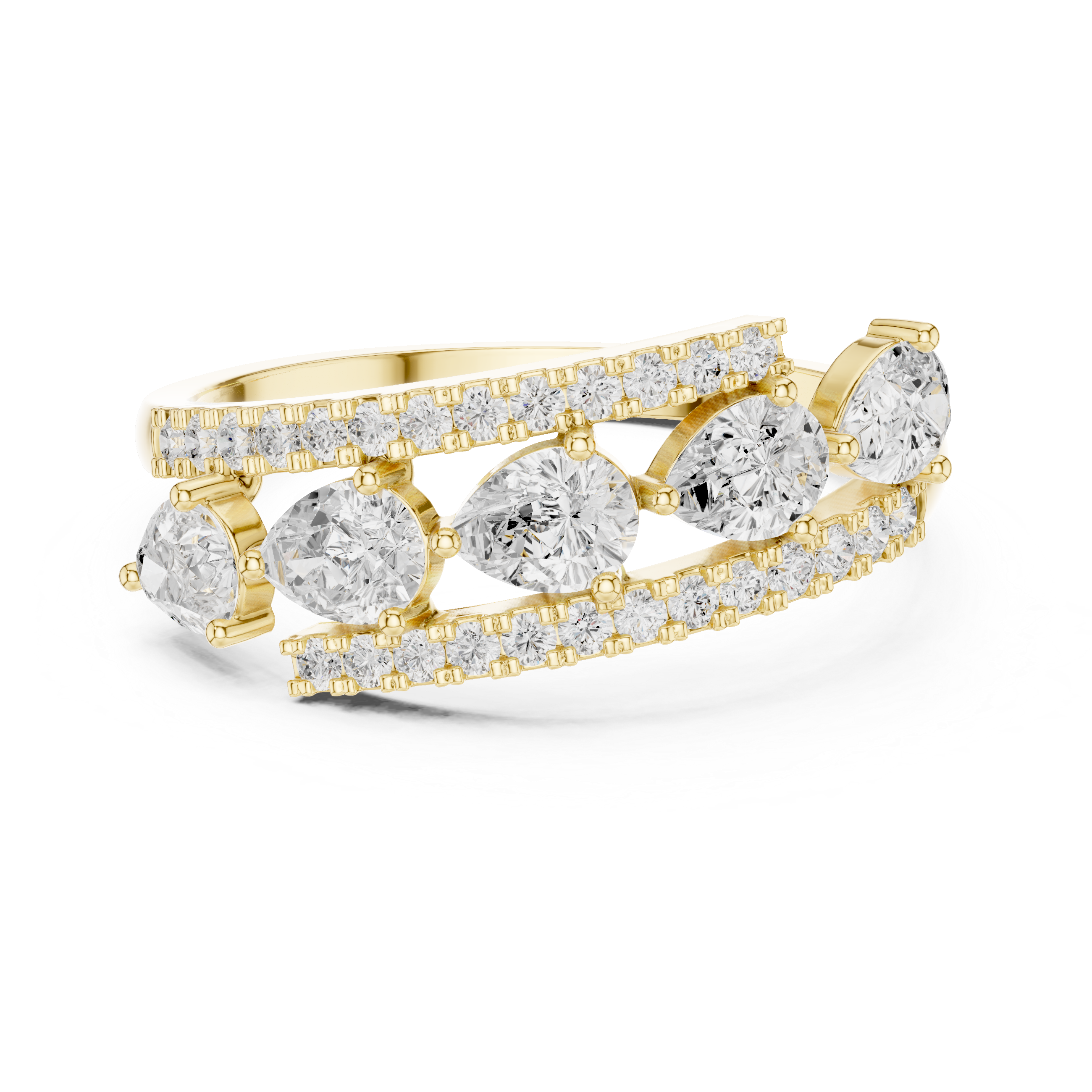 Gold 1Ct Pear Open Band Double Pave Lab Grown Diamond Aexil Ring