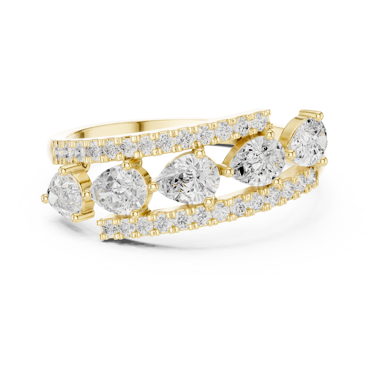 Gold 1Ct Pear Open Band Double Pave Lab Grown Diamond Aexil Ring