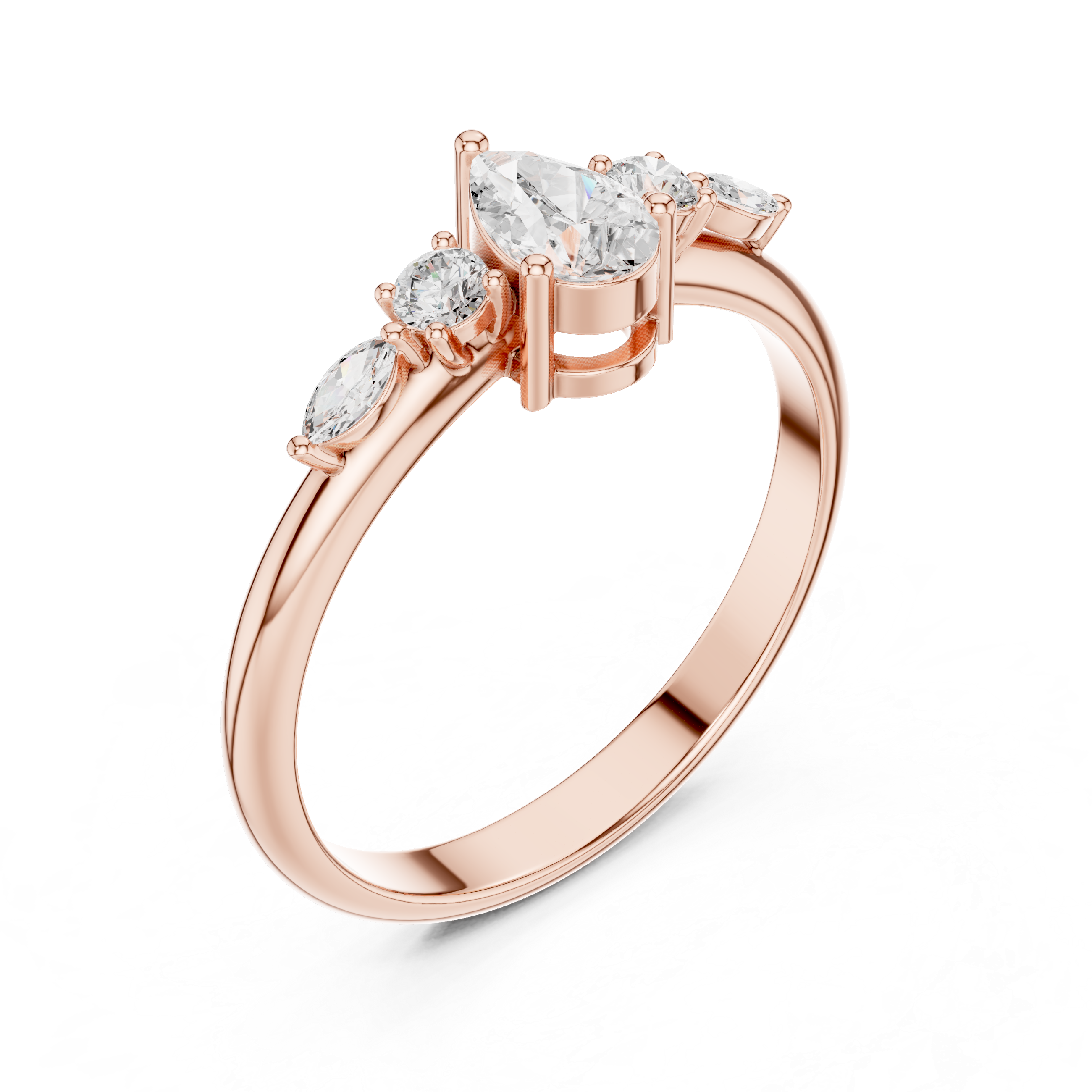 Gold Three Stone Pear Lab Grown Diamond Kireya Ring
