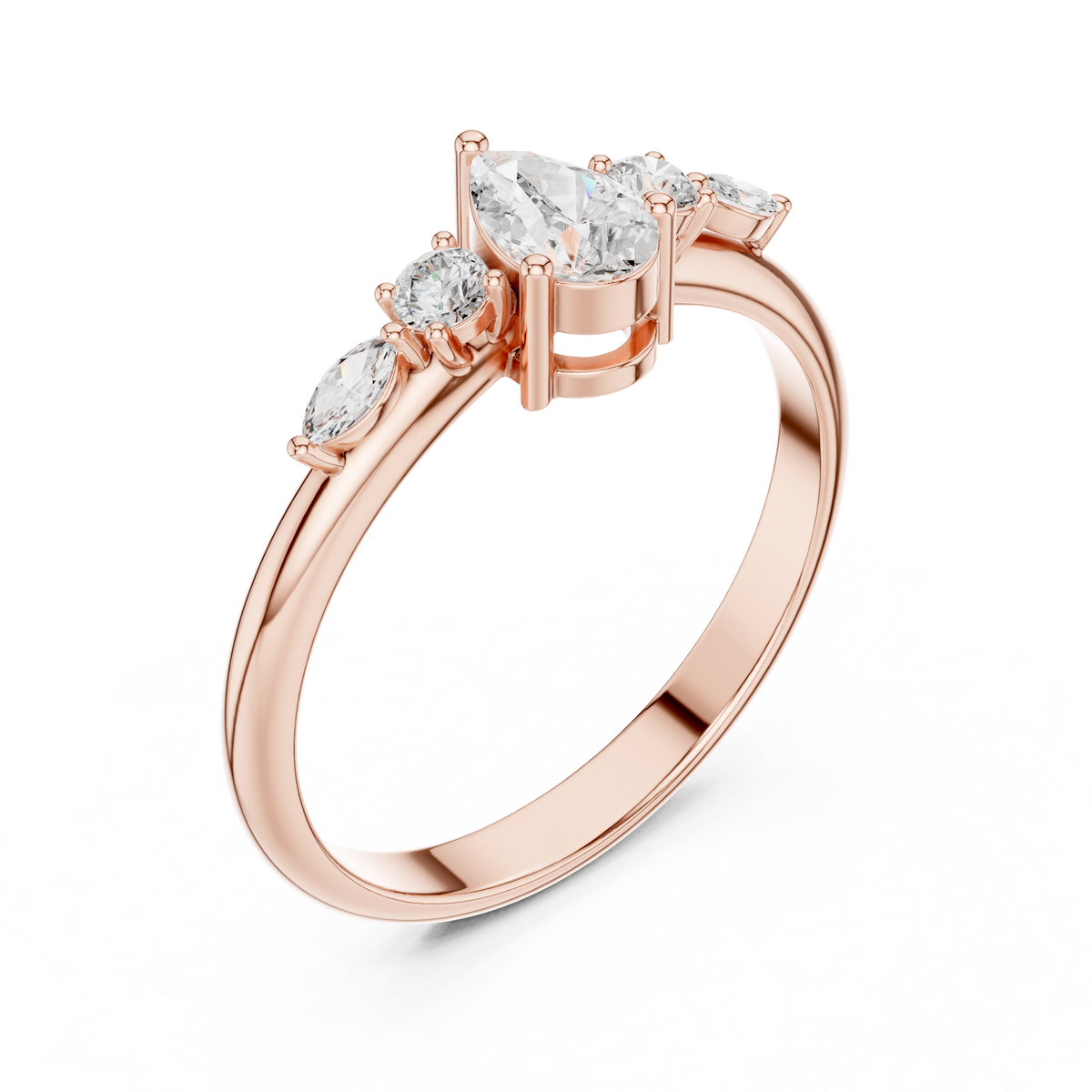 Gold Three Stone Pear Lab Grown Diamond Kireya Ring