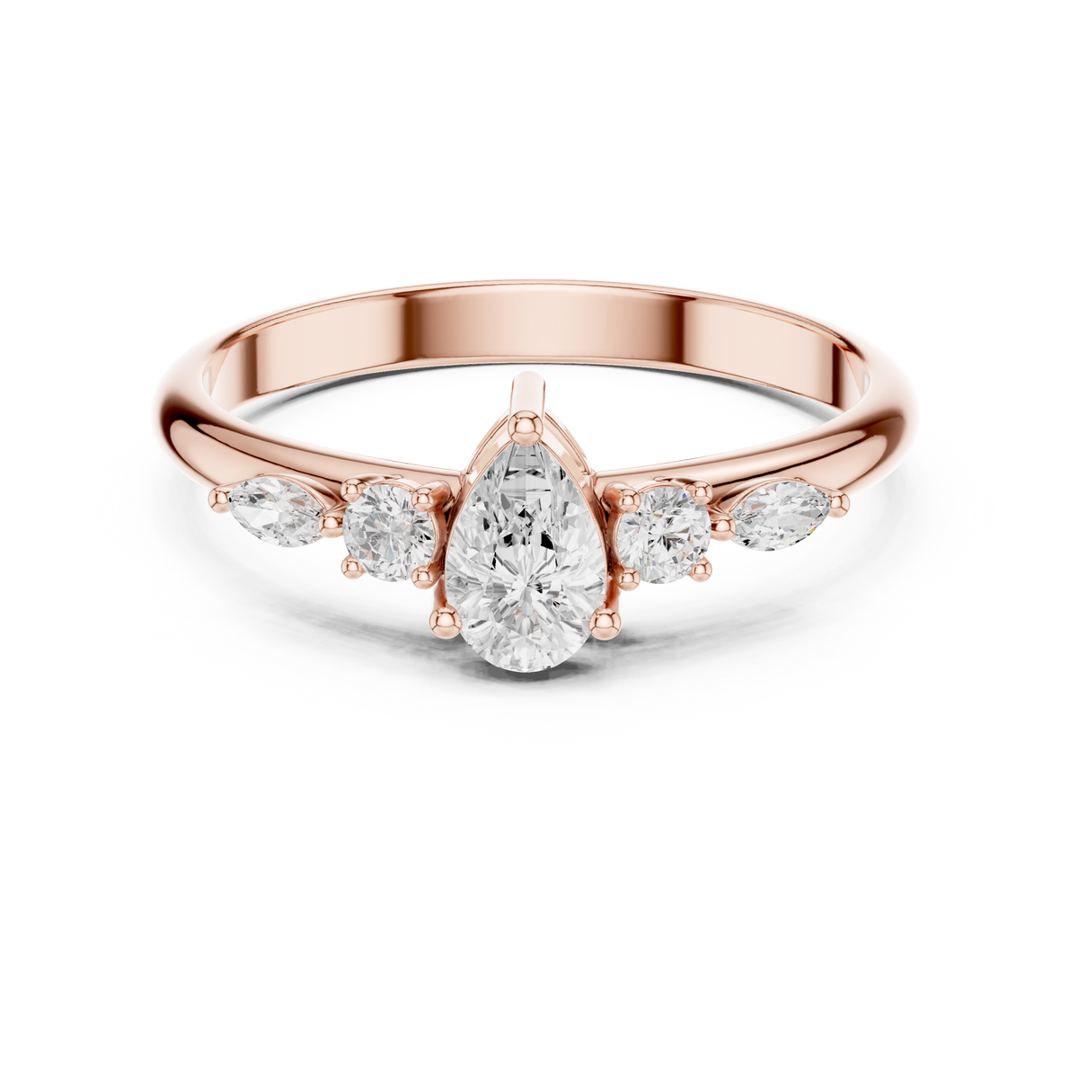 Gold Three Stone Pear Lab Grown Diamond Kireya Ring