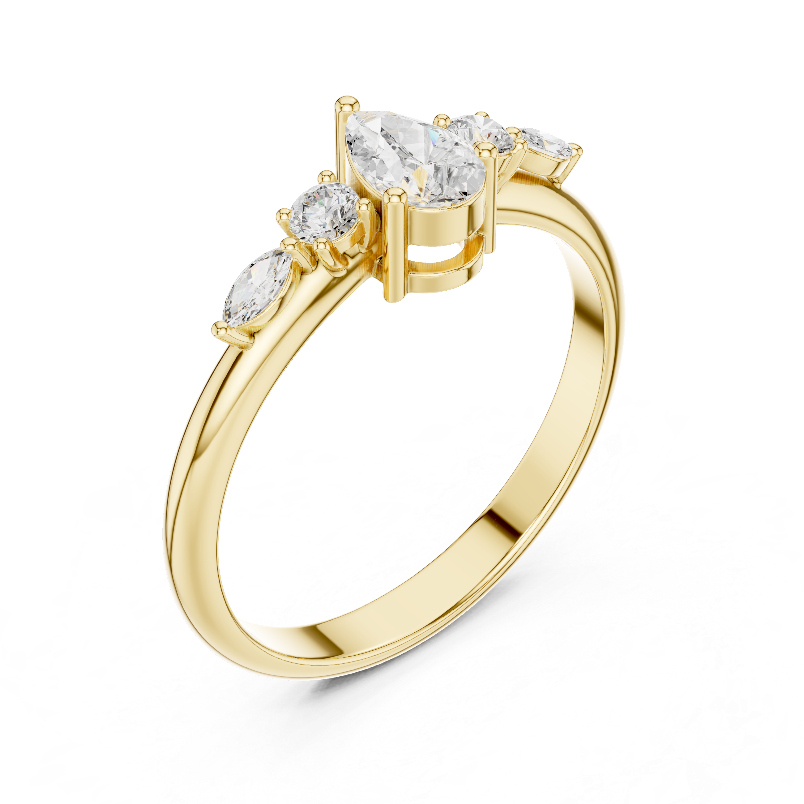 Gold Three Stone Pear Lab Grown Diamond Kireya Ring