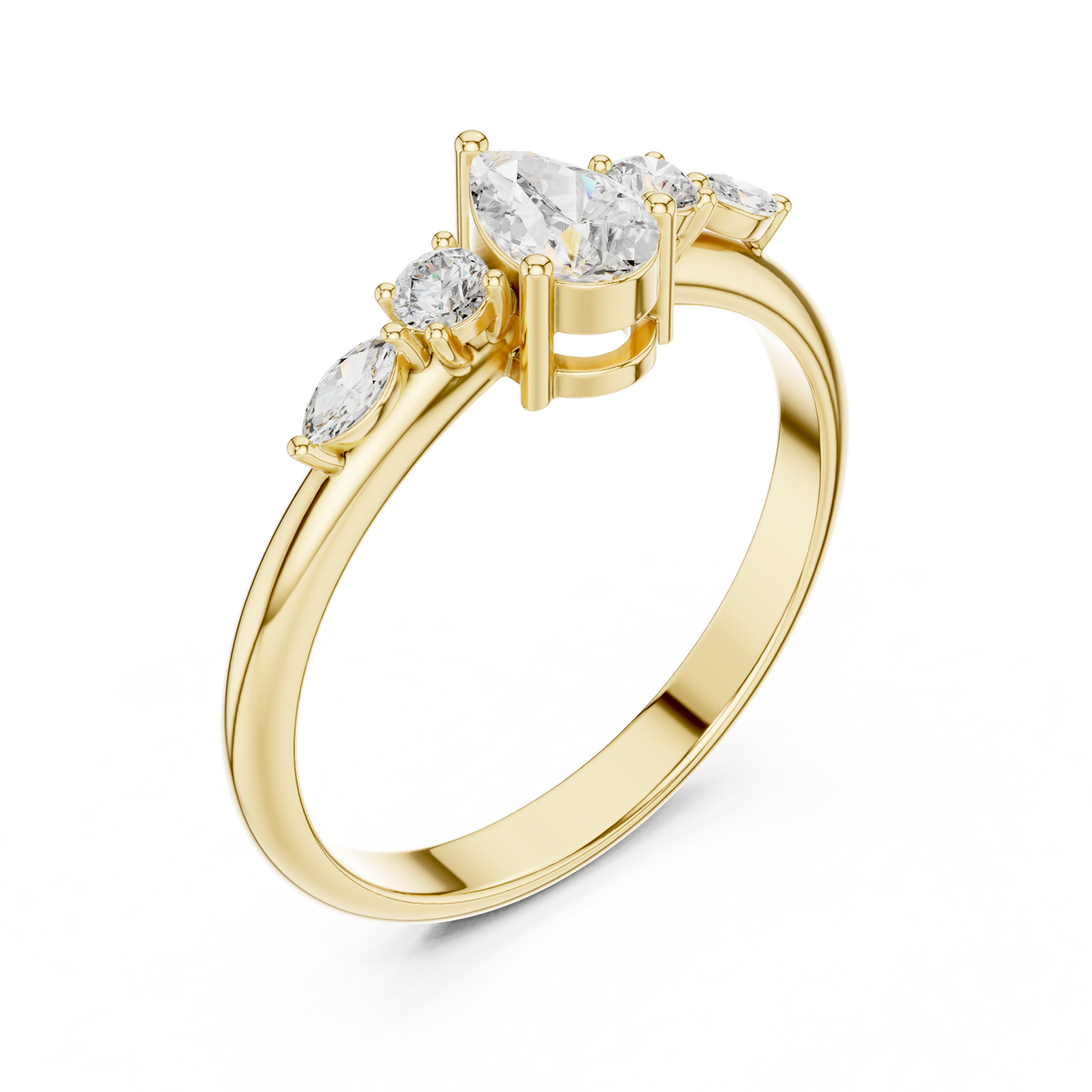 Gold Three Stone Pear Lab Grown Diamond Kireya Ring