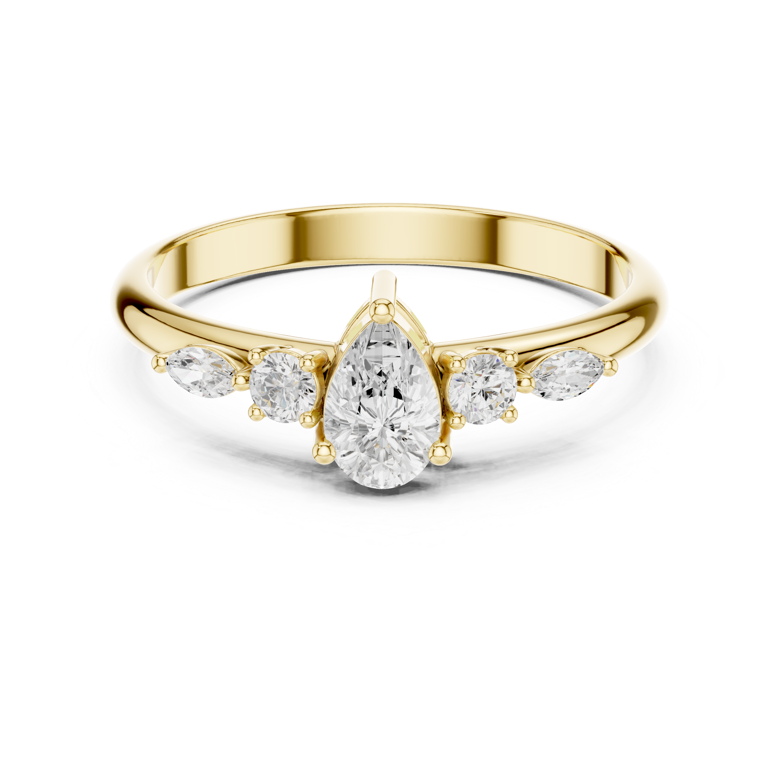 Gold Three Stone Pear Lab Grown Diamond Kireya Ring