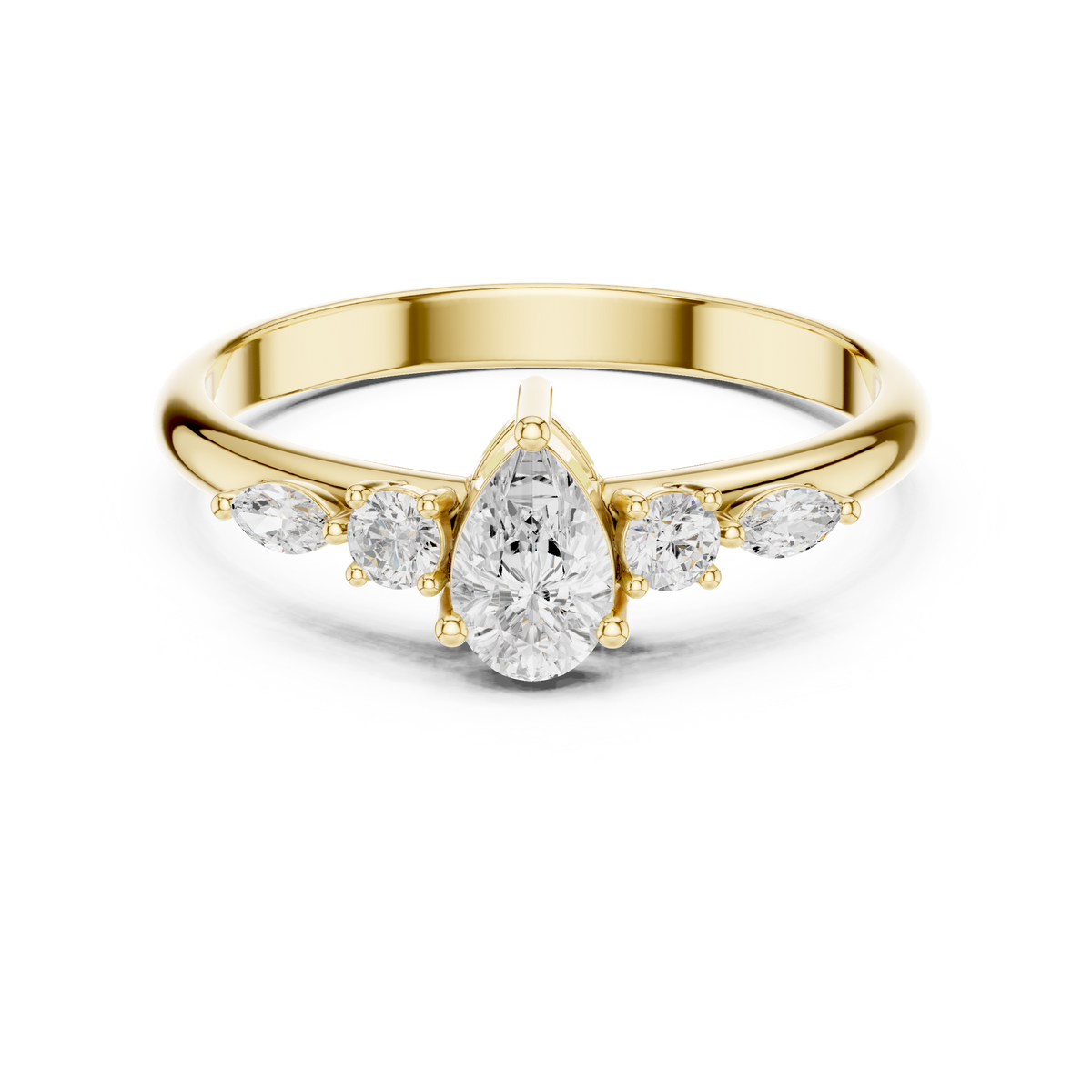 Gold Three Stone Pear Lab Grown Diamond Kireya Ring