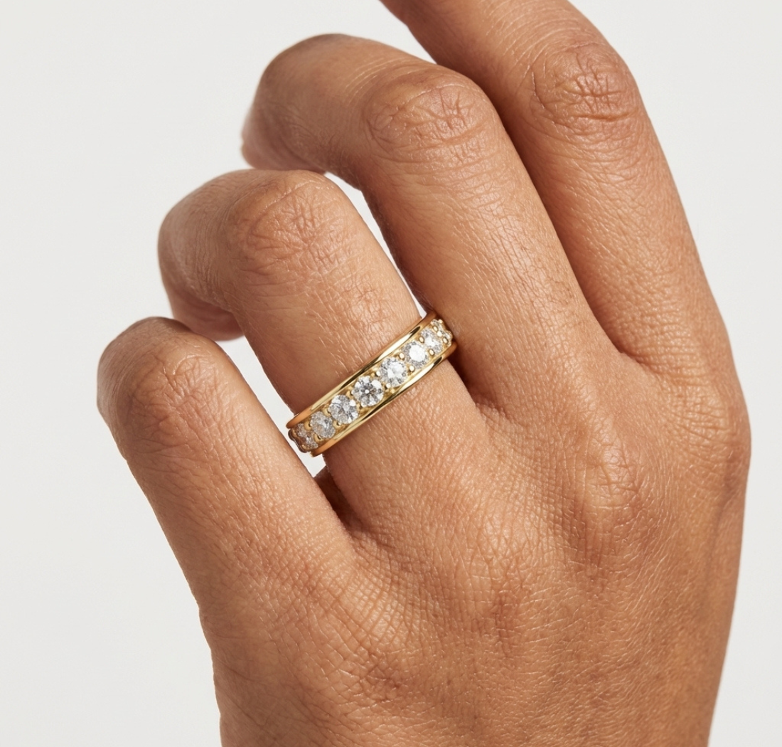 Gold Single Row Prong Set Round Lab Grown Diamond Halian Ring