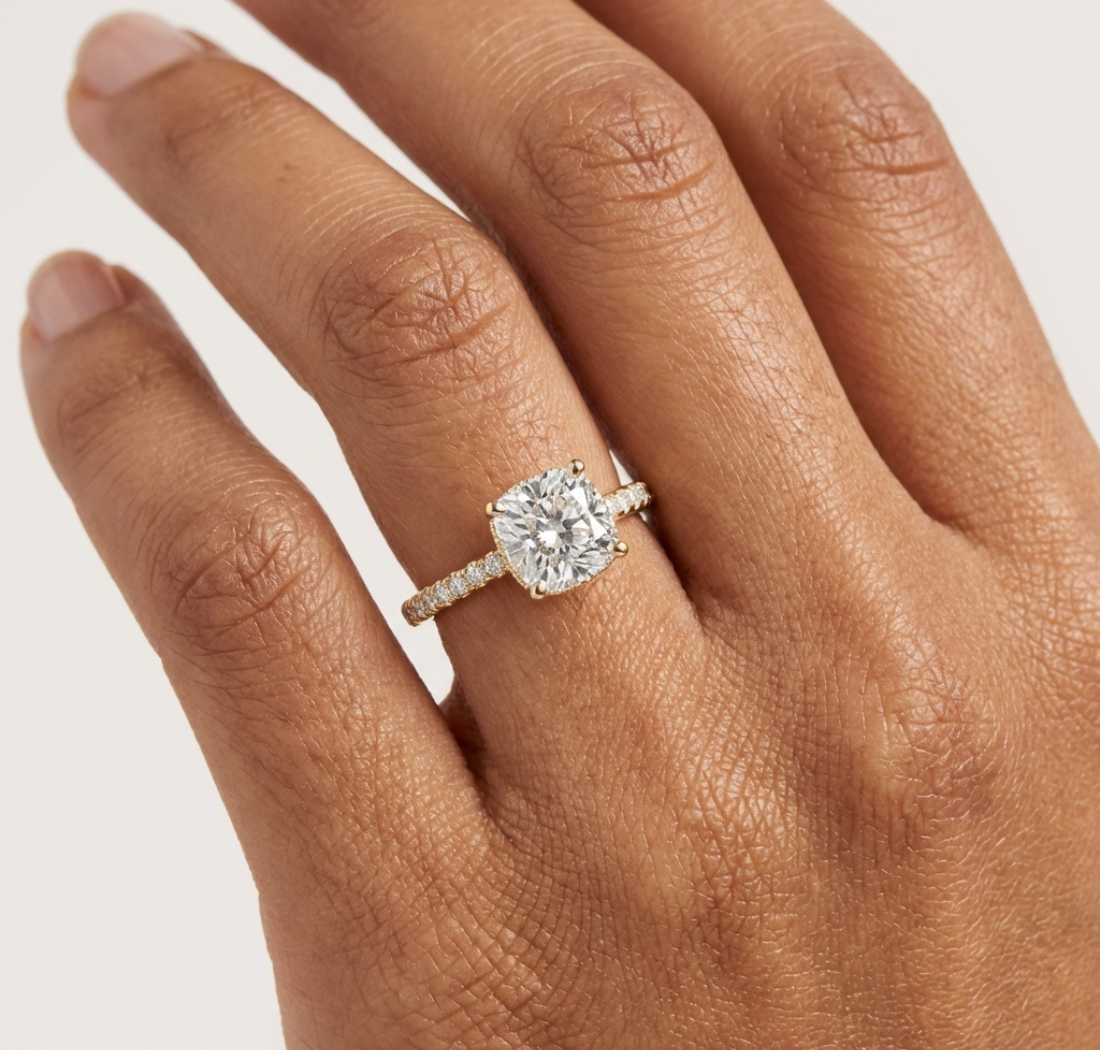Gold 2Ct Solitaire Pave Cushion Lab Grown Diamond Halix Ring