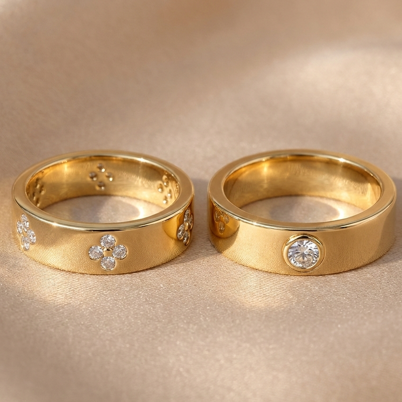 Two gold rings with CVD diamond