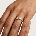 Gold Emerald Open Bypass Prong Lab Grown Diamond Inora Ring