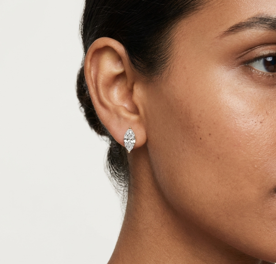 Gold 1 5Ct Marquise Lab Grown Diamond Stud Earrings