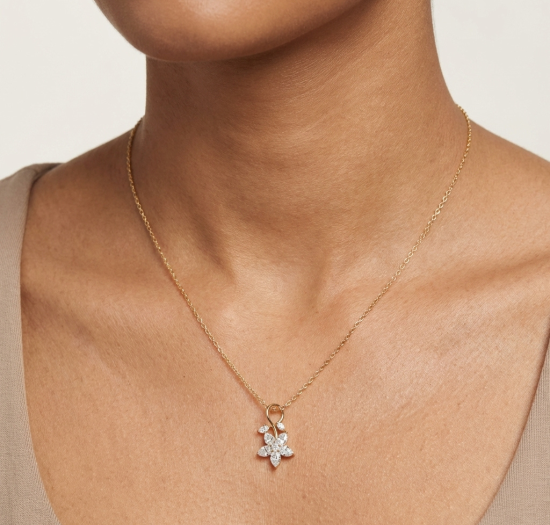 Gold Floral Drop Pear Lab Grown Diamond Isvya Pendant