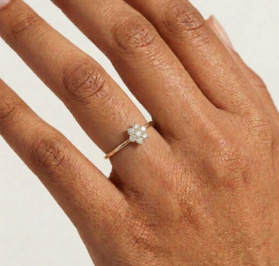 Gold Cluster Setting Round Lab Grown Diamond Ivarae Ring