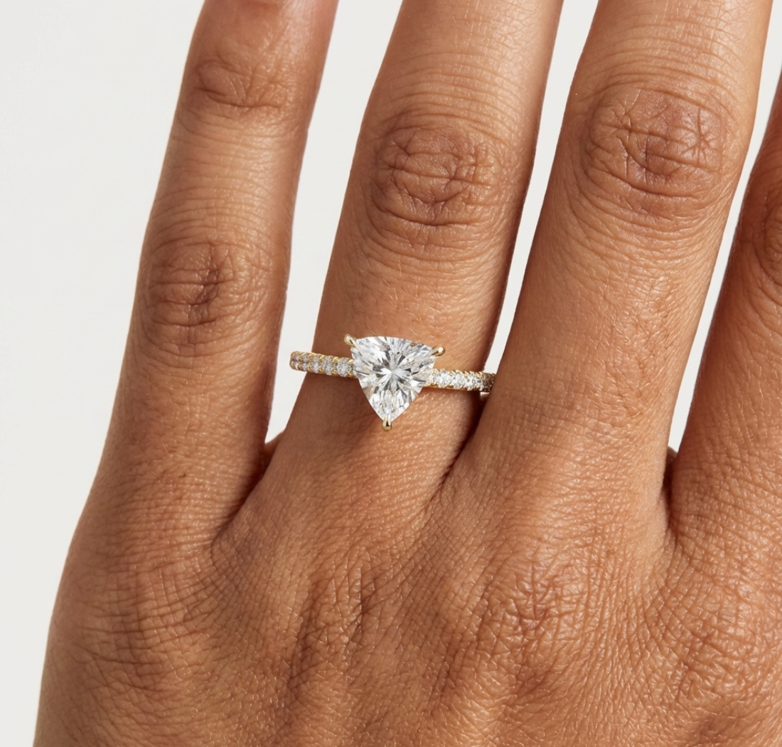 Gold 1 5Ct Pave Solitaire Three Prong Trillion Lab Grown Diamond Ixel Ring