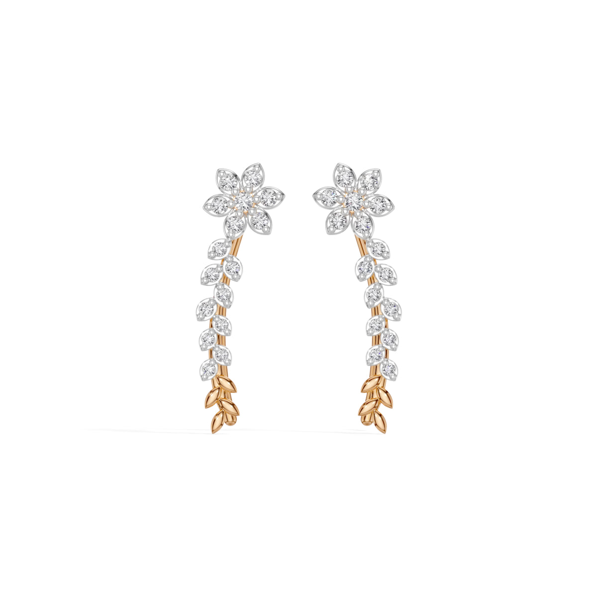Rose Gold Floral Drop Round Lab Grown Diamond Kaevira Earring