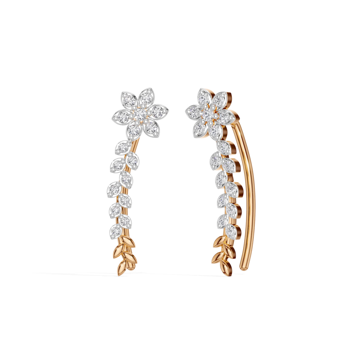 Rose Gold Floral Drop Round Lab Grown Diamond Kaevira Earring