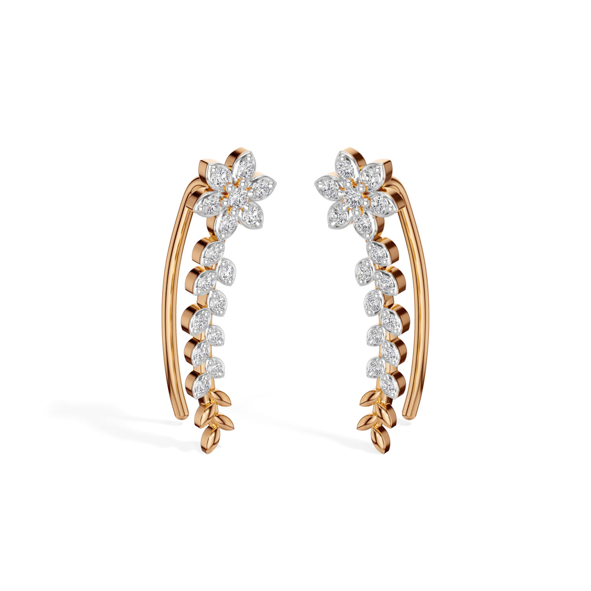 Rose Gold Floral Drop Round Lab Grown Diamond Kaevira Earring