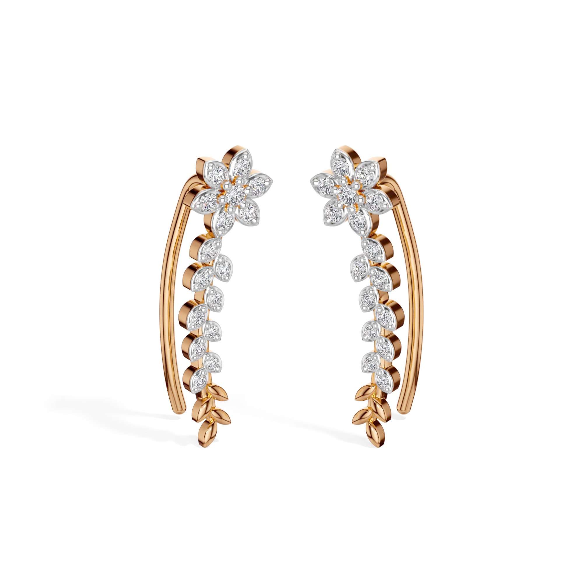 Rose Gold Floral Drop Round Lab Grown Diamond Kaevira Earring