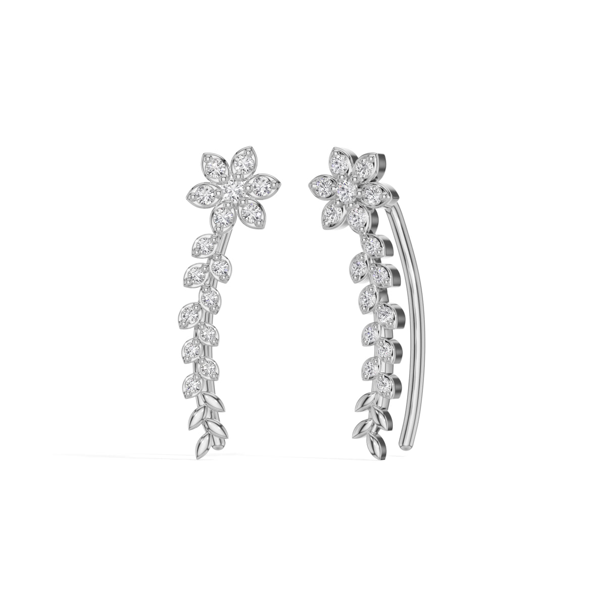 White Gold Floral Drop Round Lab Grown Diamond Kaevira Earring