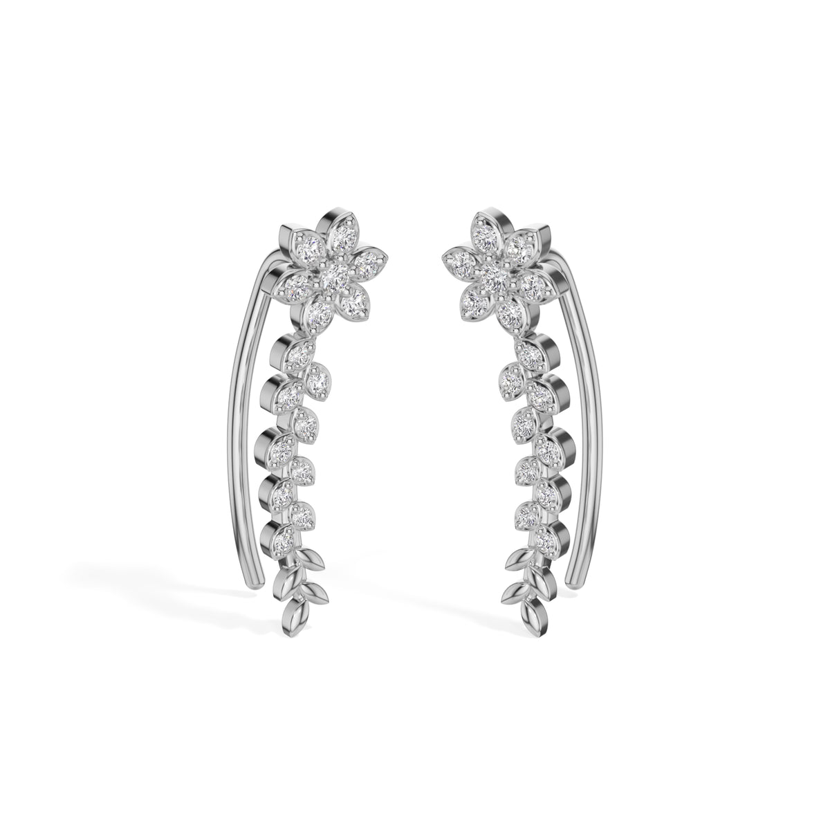 White Gold Floral Drop Round Lab Grown Diamond Kaevira Earring