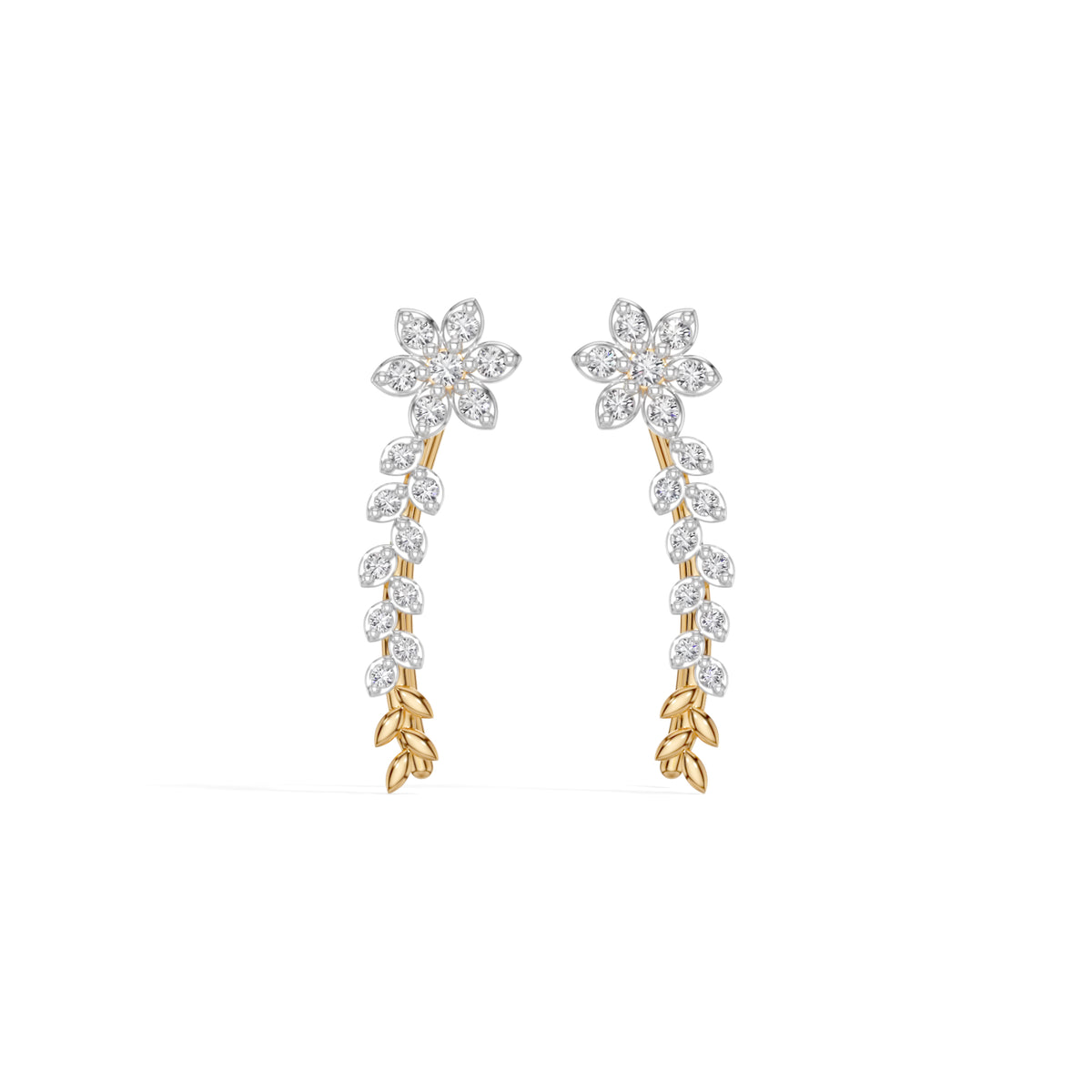 Yellow Gold Floral Drop Round Lab Grown Diamond Kaevira Earring