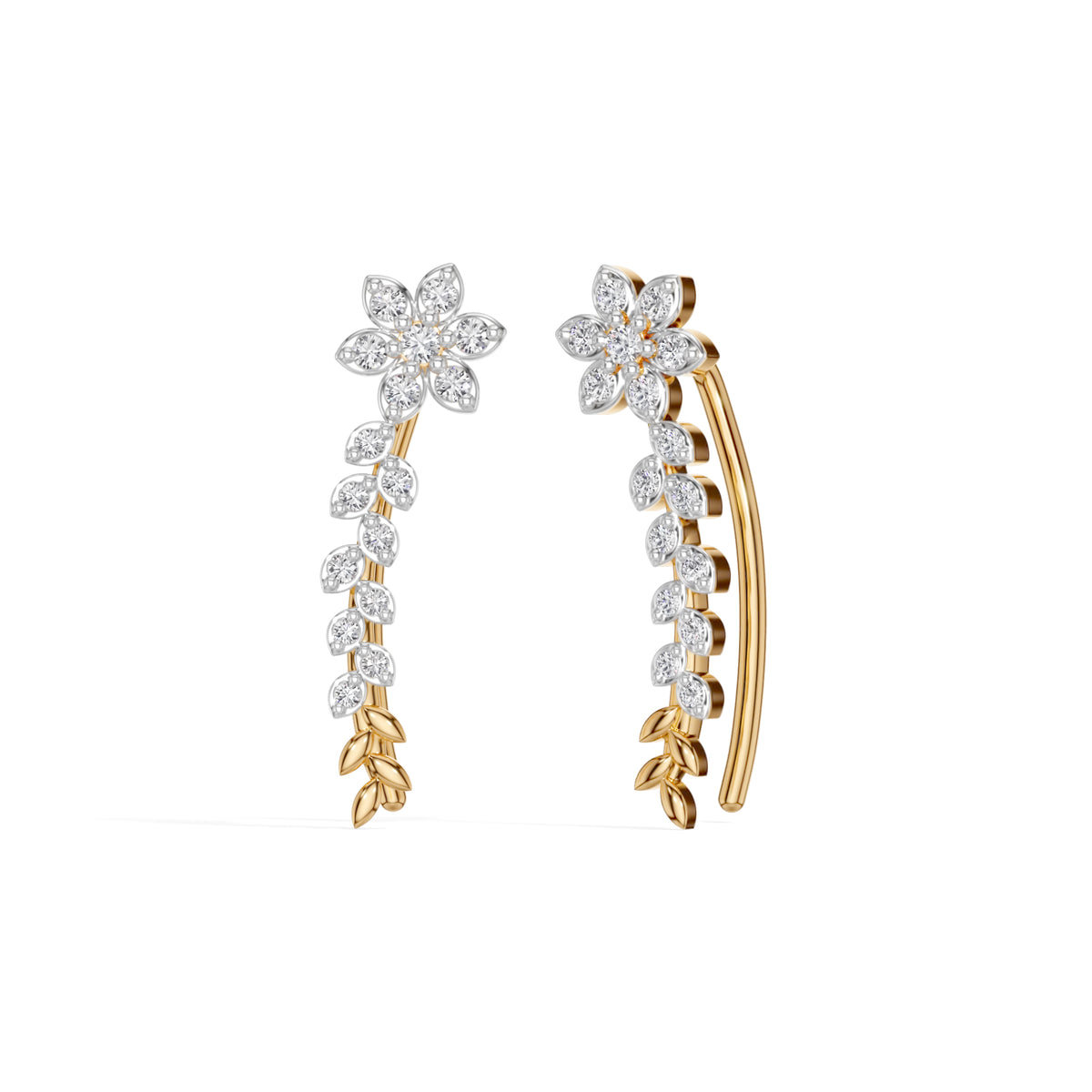 Yellow Gold Floral Drop Round Lab Grown Diamond Kaevira Earring
