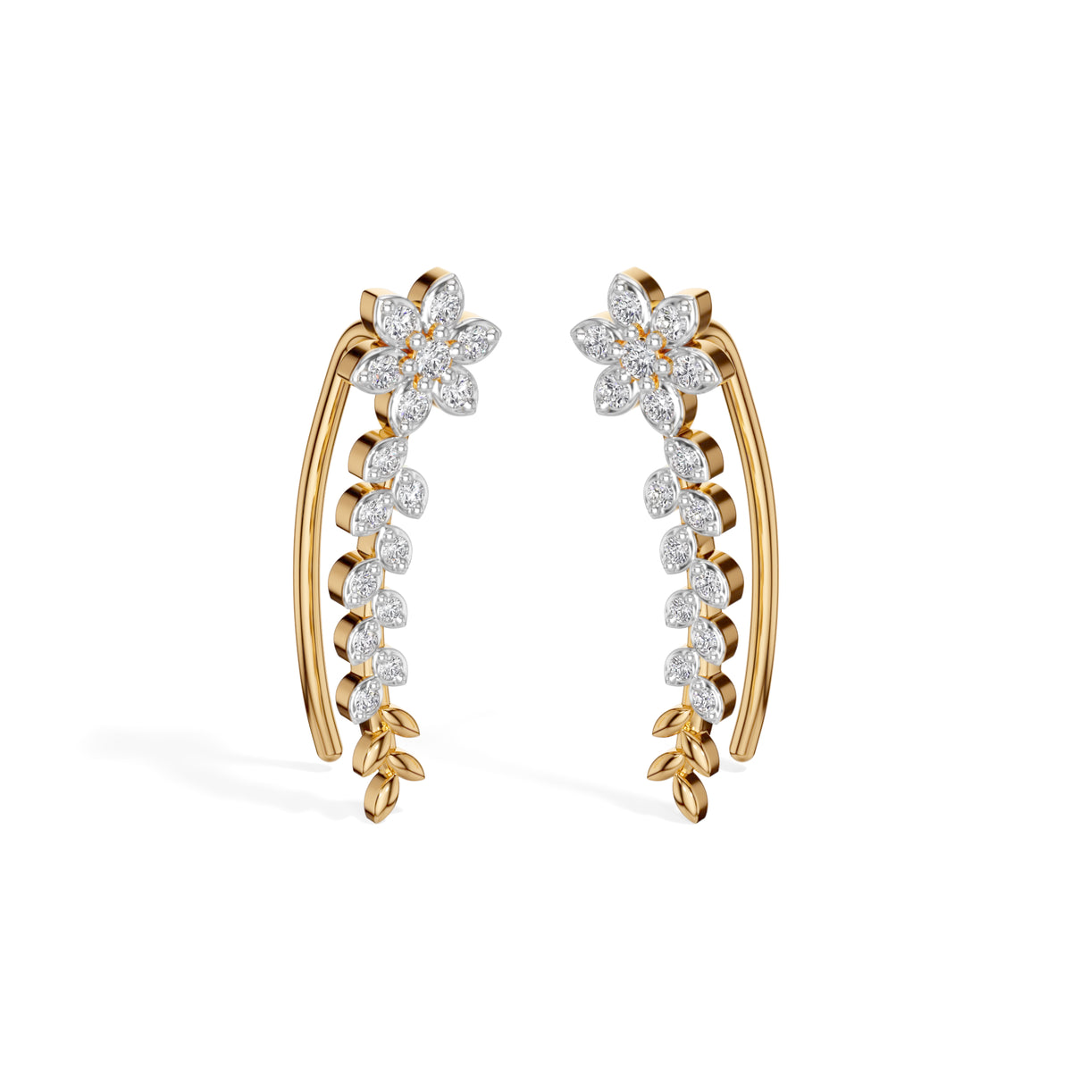 Yellow Gold Floral Drop Round Lab Grown Diamond Kaevira Earring